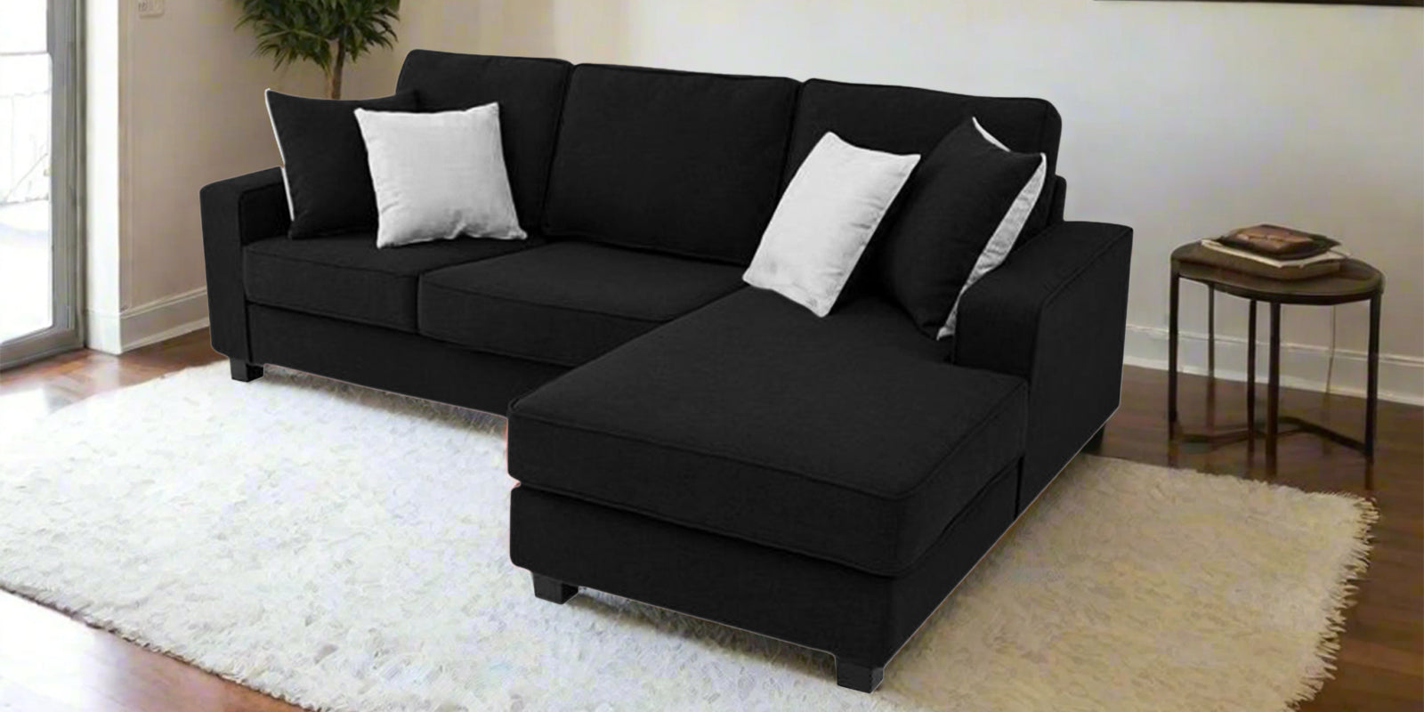 Ladybug Fabric LHS Sectional Sofa (2+Lounger) In Zed Black Colour - Febonic Living