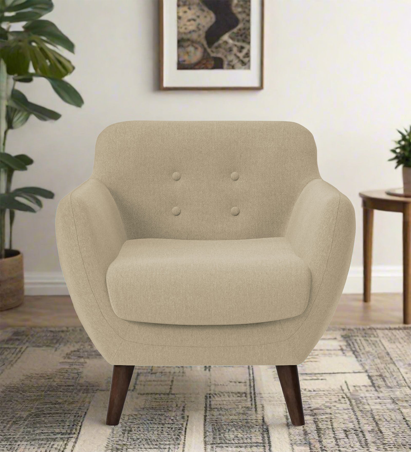 Goofy Fabric 1 Seater Sofa In Honey Beige Colour - Febonic Living