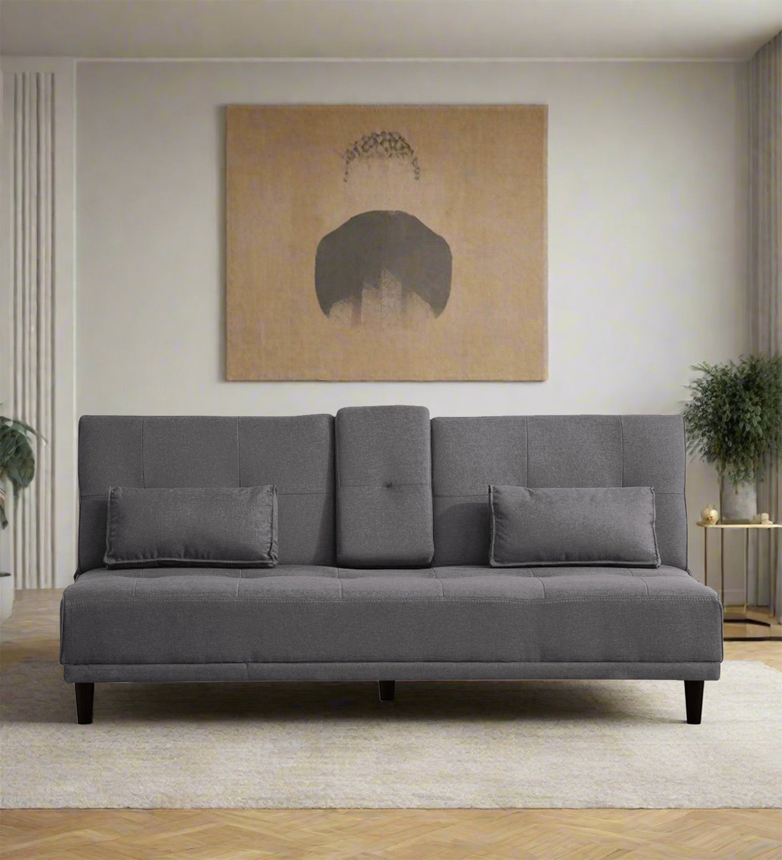 Jerry Fabric 3 Seater Convertible Sofa Cum Bed In Sudo Grey Colour - Febonic Living