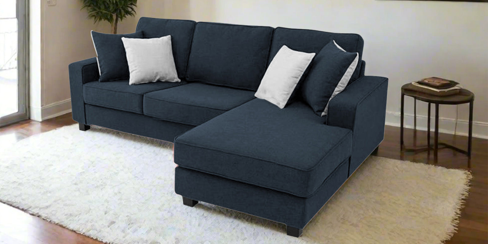 Ladybug Fabric LHS Sectional Sofa (2+Lounger) In Denim Blue Colour - Febonic Living