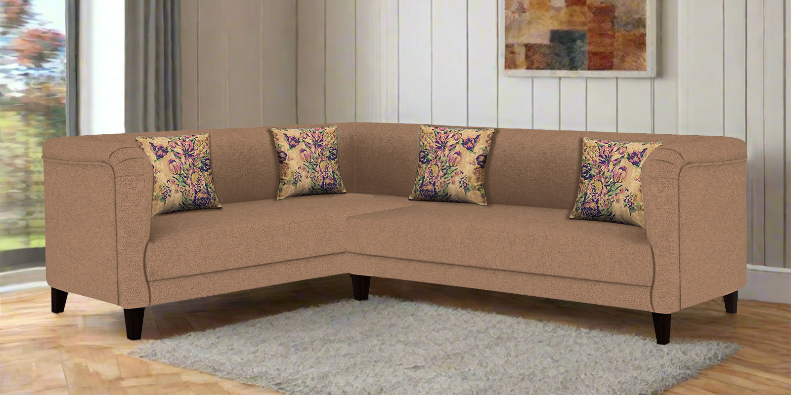 Niki Fabric Corner Sofa In Cosmic Beige Colour - Febonic Living