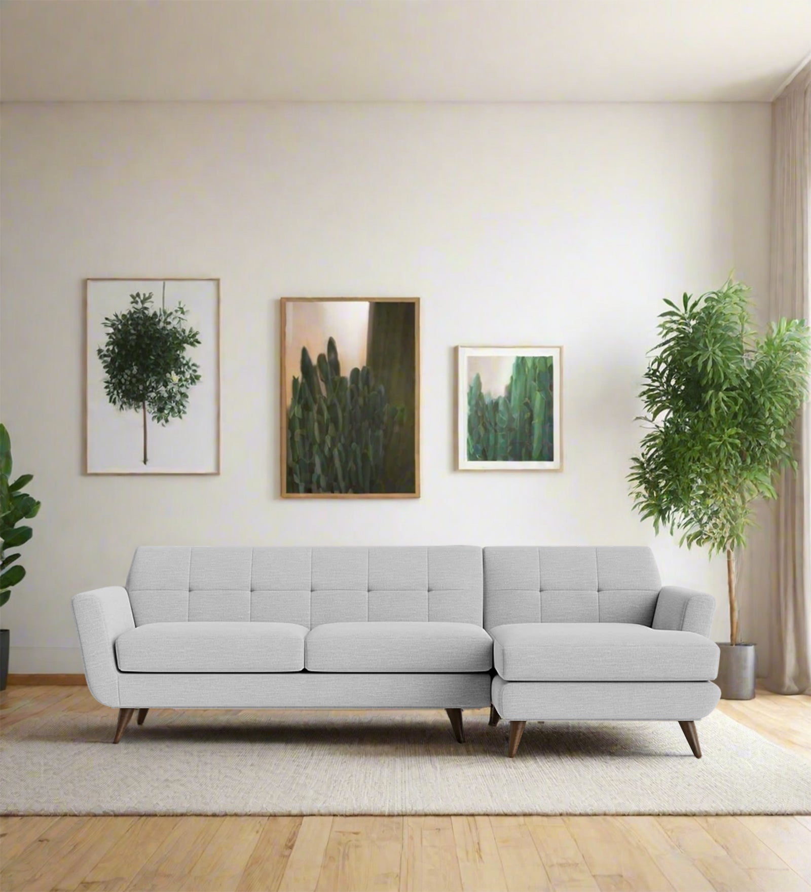 Jasmin Fabric LHS Sectional Sofa (3+ Lounger) In Lit Grey Colour - Febonic Living