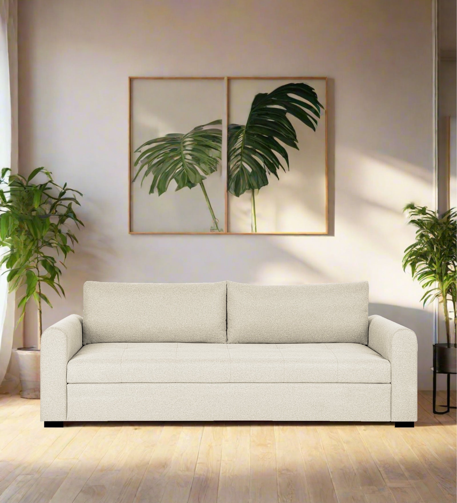 Sigma Fabric 3 Seater Sofa In Ivory Cream Colour - Febonic Living