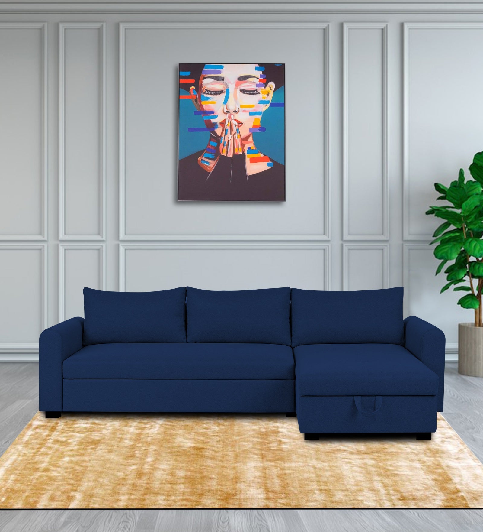 Sigma Fabric LHS Sectional Sofa (3+Lounger) In Royal Blue Colour - Febonic Living