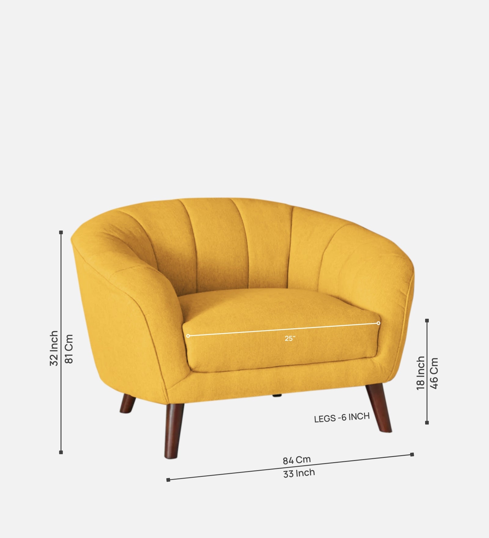 Benjamin Fabric 1 Seater Sofa In Bold Yellow Colour - Febonic Living