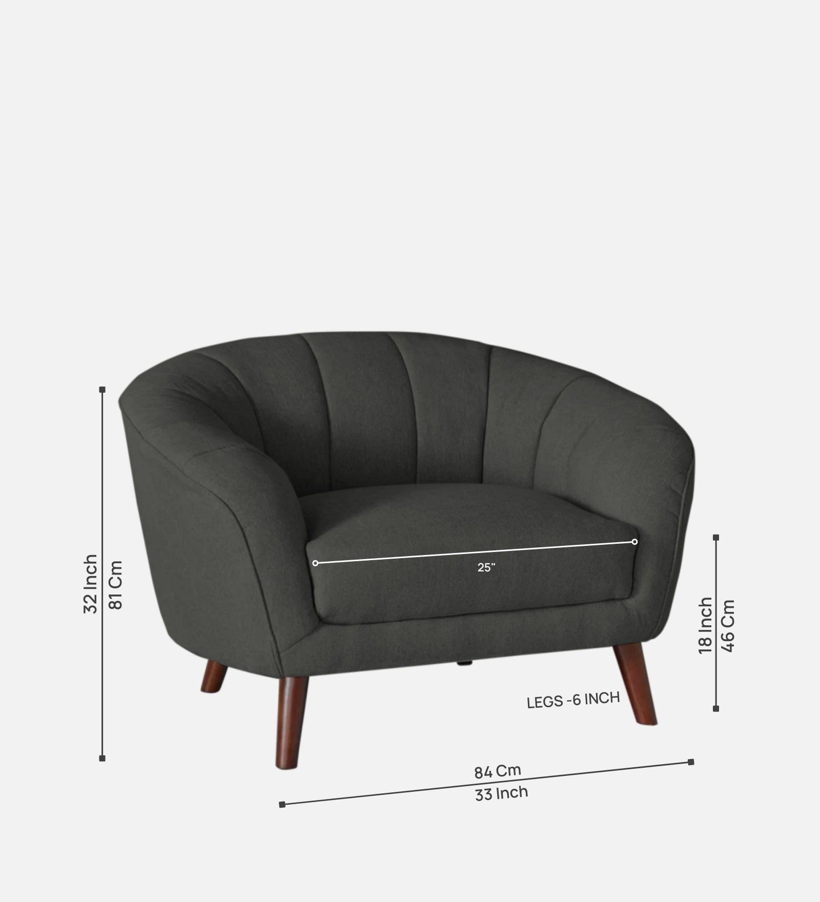 Benjamin Fabric 1 Seater Sofa In Charcoal Grey Colour - Febonic Living