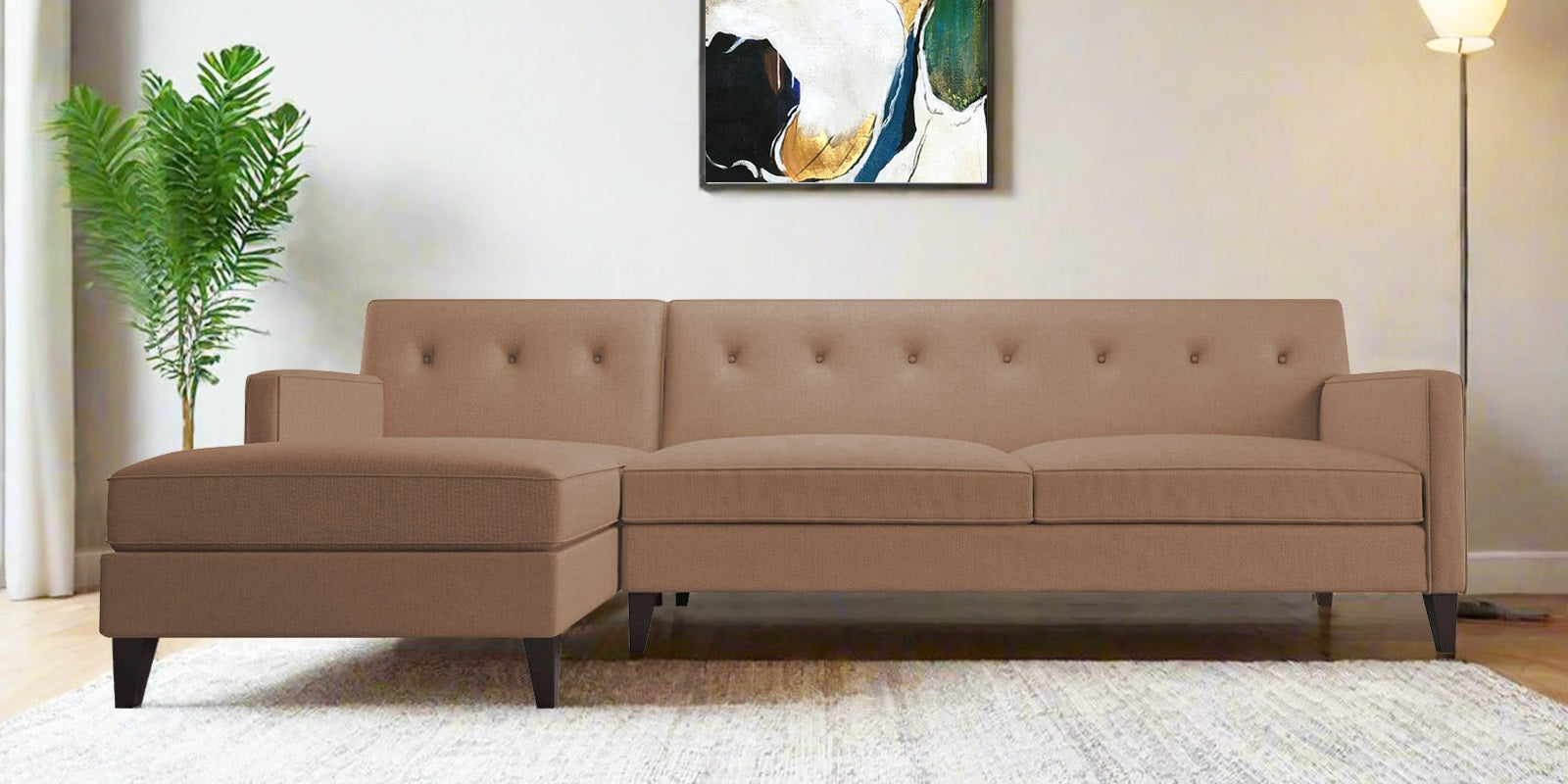 Miller Fabric RHS Sectional Sofa (3+Lounger) In Cosmic Beige Colour - Febonic Living