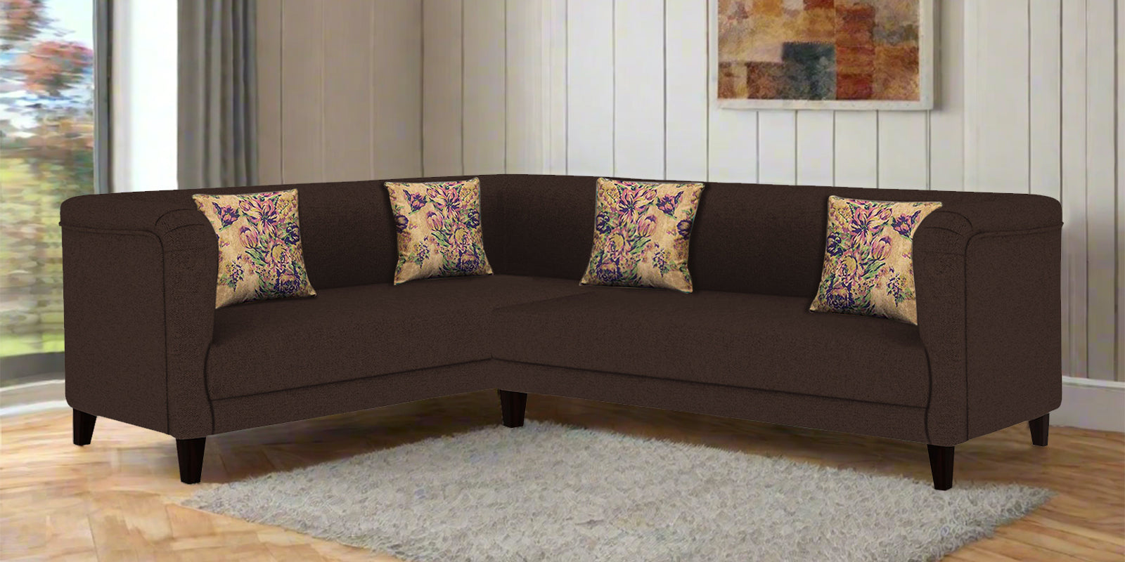 Niki Fabric Corner Sofa In Coffee Brown Colour - Febonic Living
