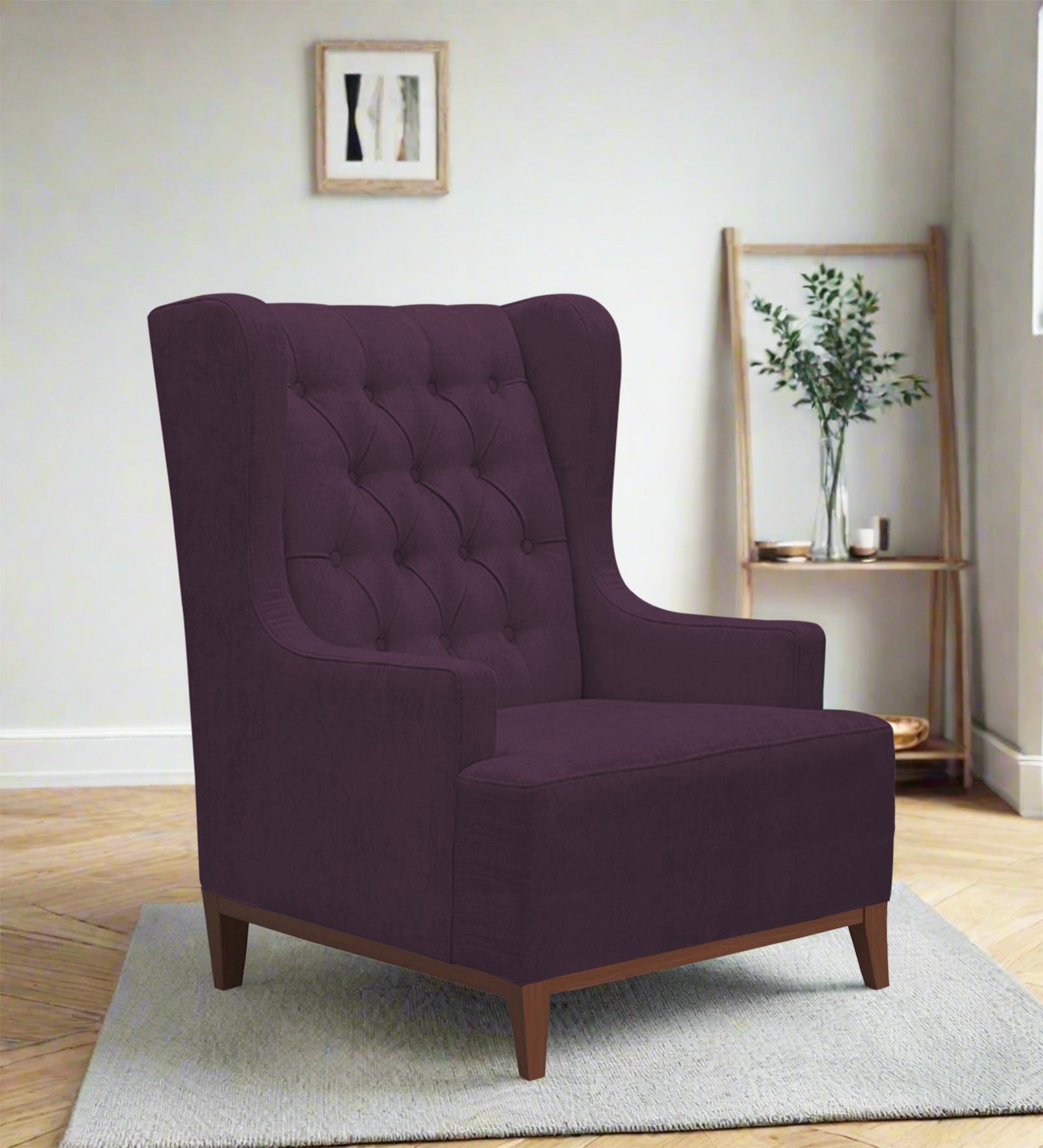 Kuchi Fabric Wing Chair In Greek Purple Colour - Febonic Living