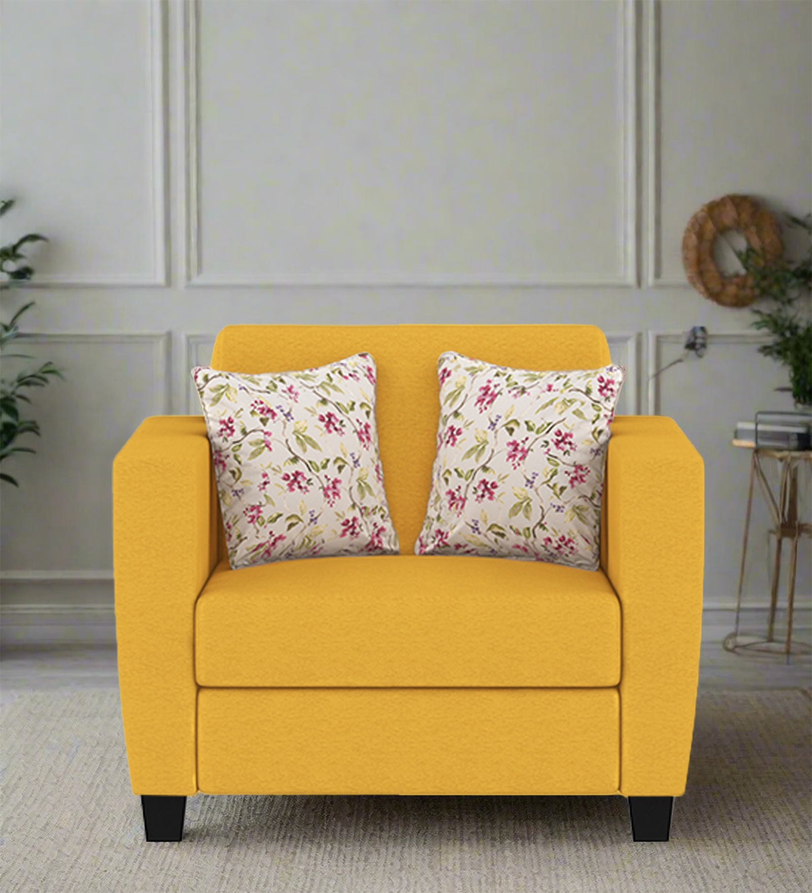 Gozi Fabric 1 Seater Sofa In Bold Yellow Colour - Febonic Living