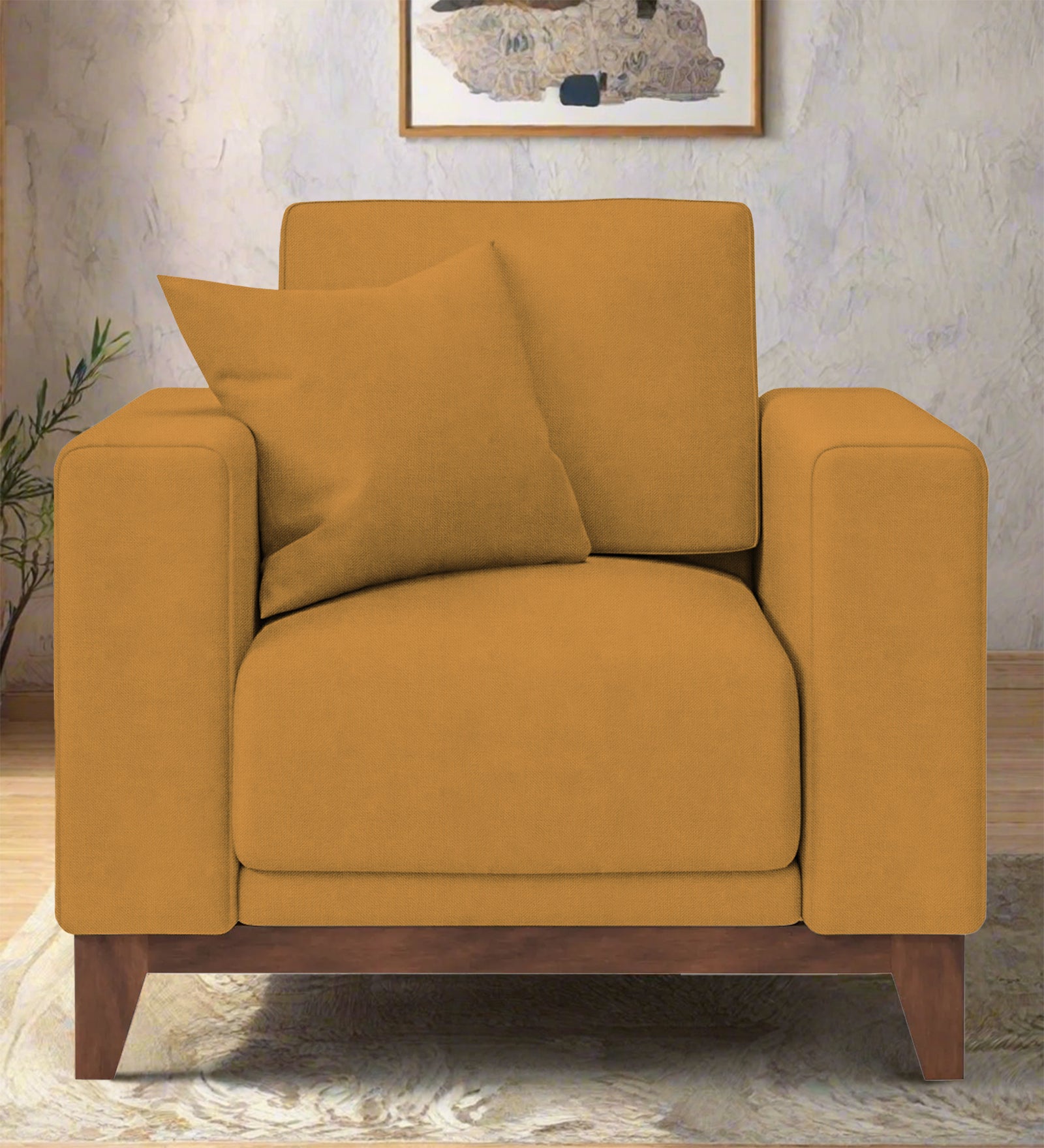 Luca Fabric 1 Seater Sofa In Corn Yellow Colour - Febonic Living