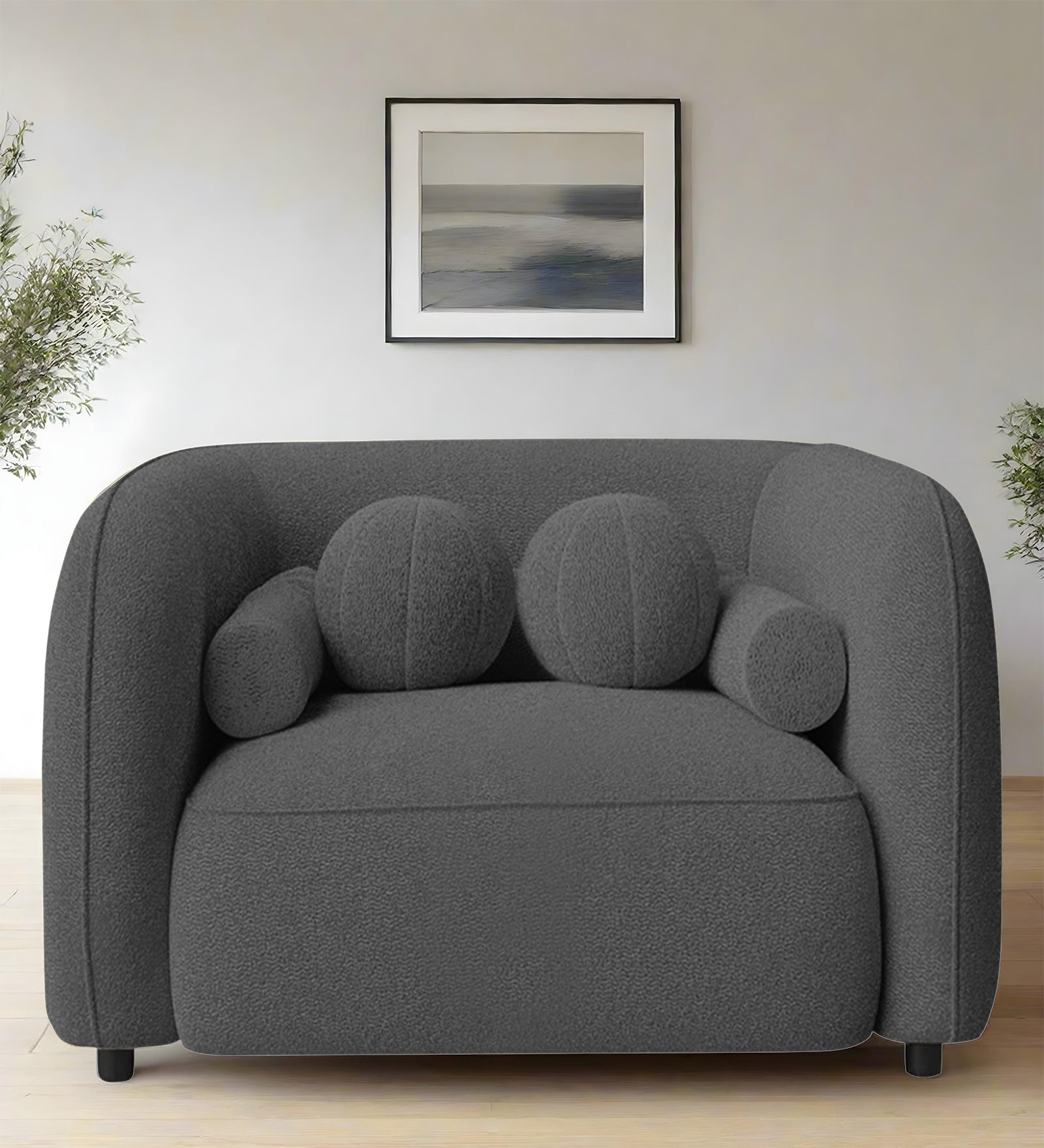 Corny Boucle Fabric 1 Seater Sofa In Lava Grey Colour - Febonic Living