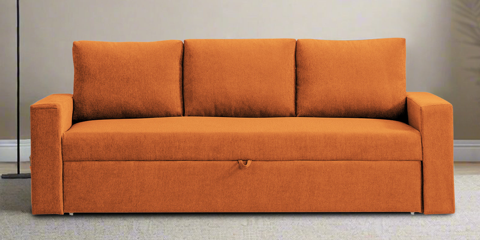 Kara Fabric 3 Seater Pull Out Sofa Cum Bed In Vivid Orange Colour - Febonic Living