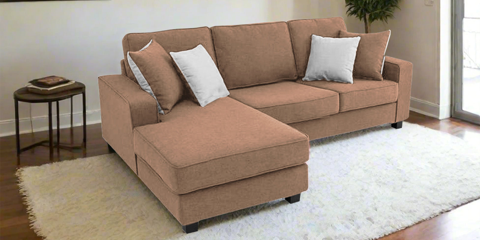 Ladybug Fabric RHS Sectional Sofa (2+Lounger) In Cosmic Beige Colour - Febonic Living