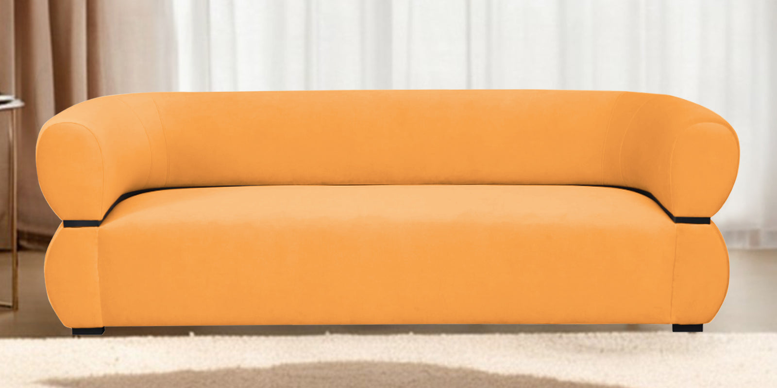 Kula Velvet 3 Seater Sofa In Tangerine Orange Colour - Febonic Living