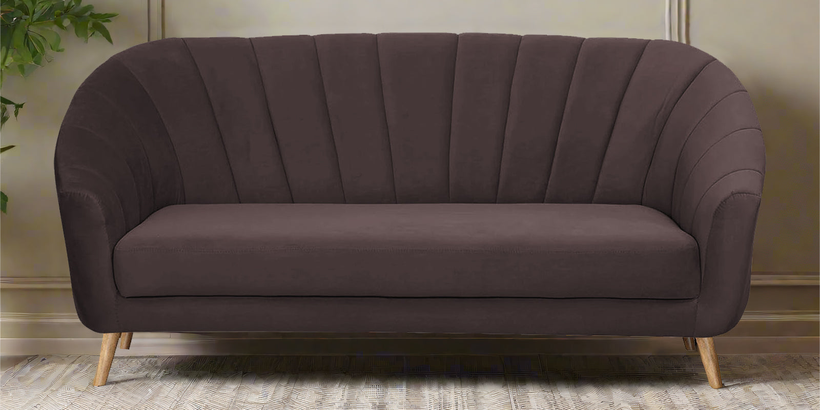 Kaylee Velvet 3 Seater Sofa In Mocha Brown Colour - Febonic Living