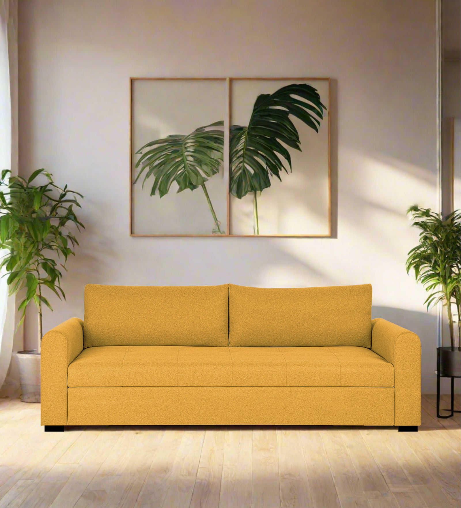 Sigma Fabric 3 Seater Sofa In Bold Yellow Colour - Febonic Living