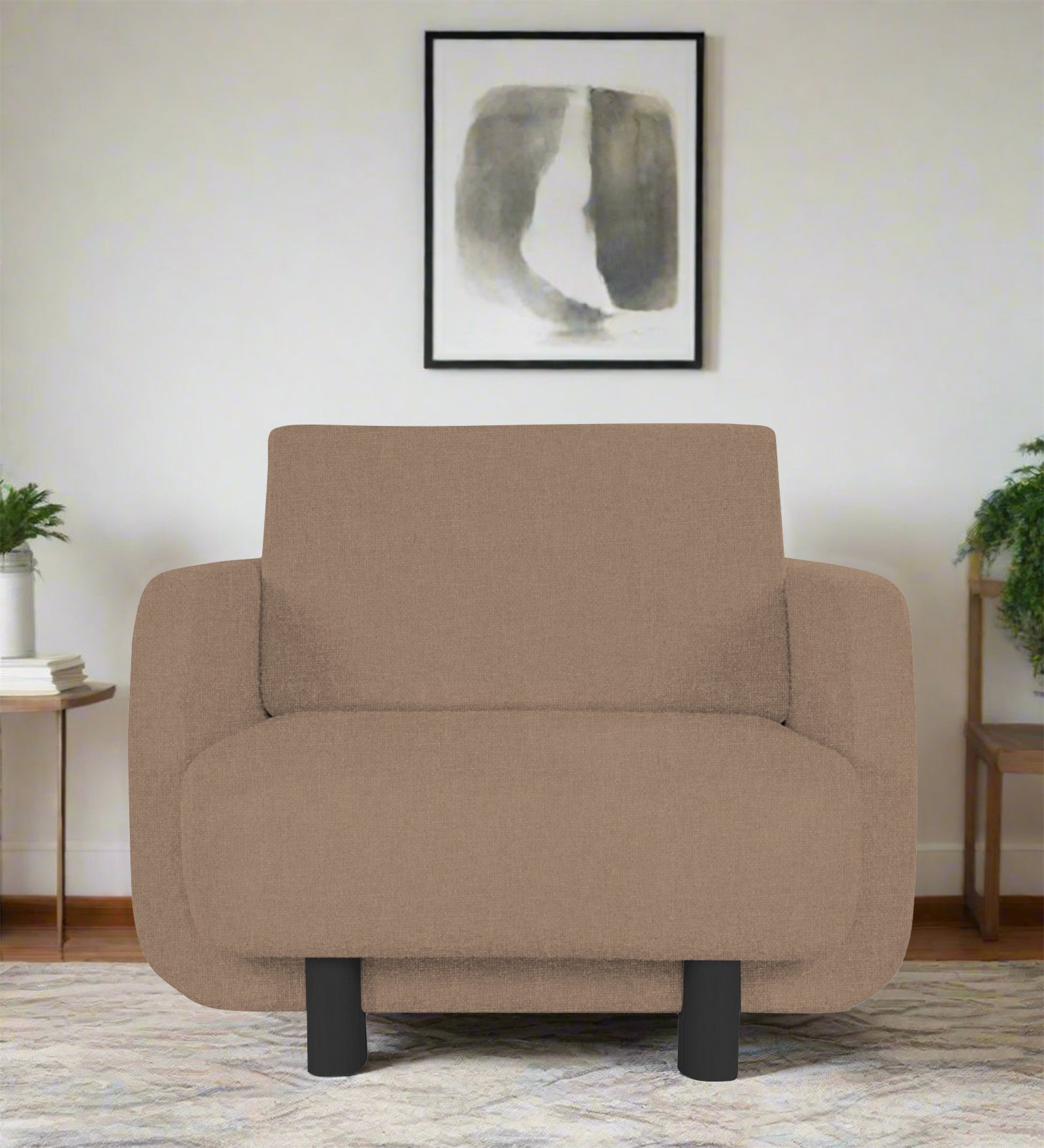 Varu Fabric 1 Seater Sofa In Cookie Beige Colour - Febonic Living