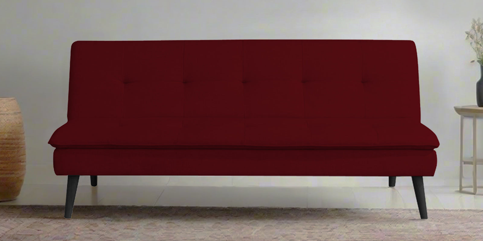 Toner Fabric 3 Seater Convertible Sofa Cum Bed In Ruby Red Colour - Febonic Living