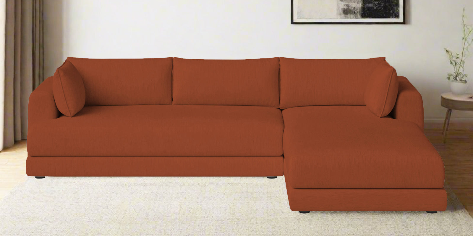 Ziggy Fabric LHS Sectional Sofa (3+Lounger) In Royal Orange Colour - Febonic Living