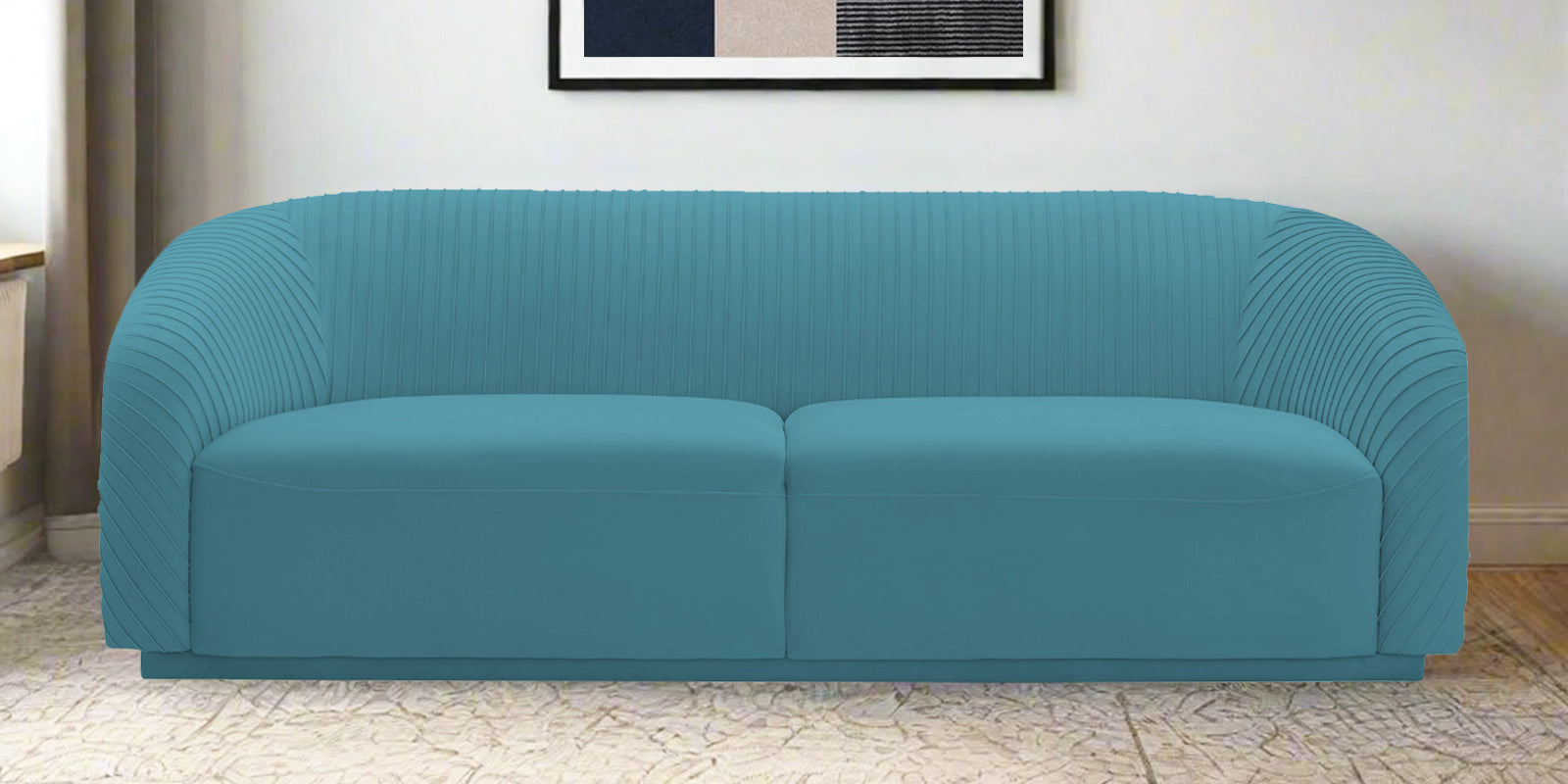 Yara Velvet Fabric 3 Seater Sofa In Aqua Blue Colour - Febonic Living