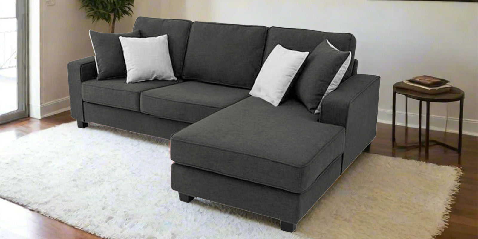 Ladybug Fabric LHS Sectional Sofa (2+Lounger) In Charcoal Grey Colour - Febonic Living