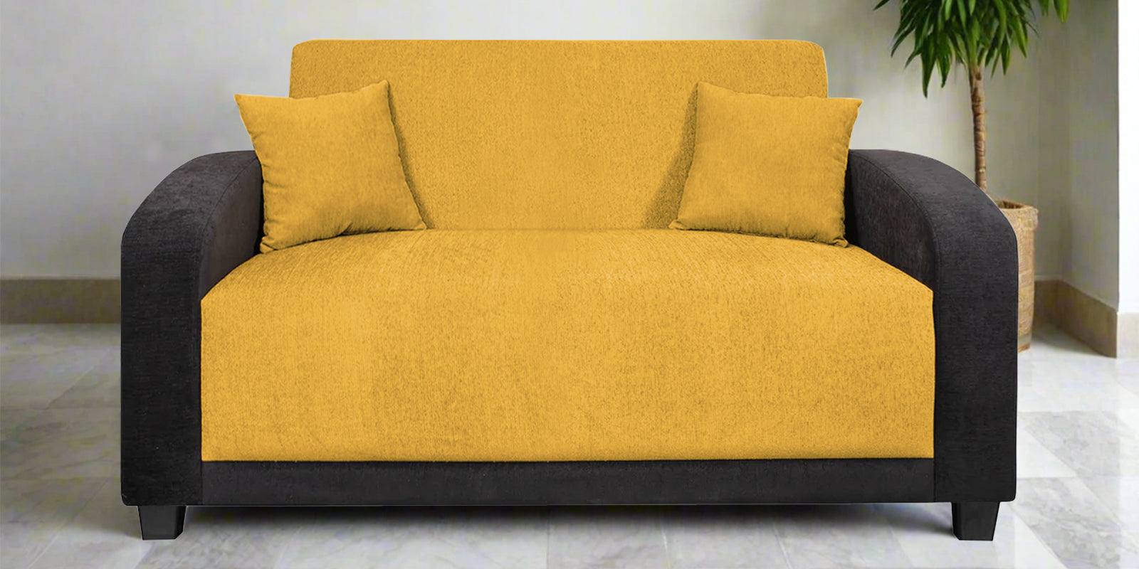 Alex Fabric 2 Seater Sofa In Bold Yellow Colour - Febonic Living