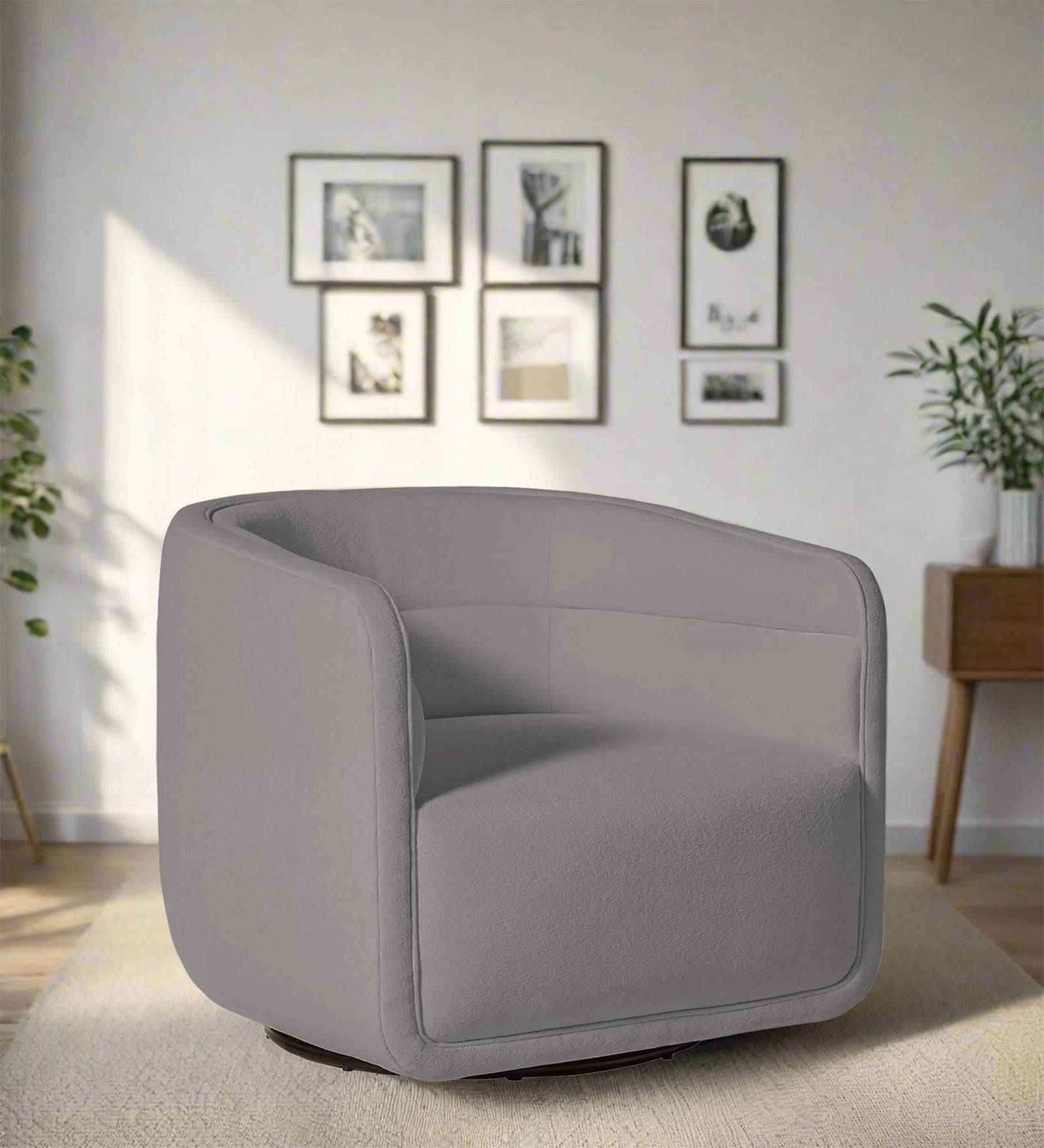 Ria Fabric Swivel Chair in Silver Grey Colour