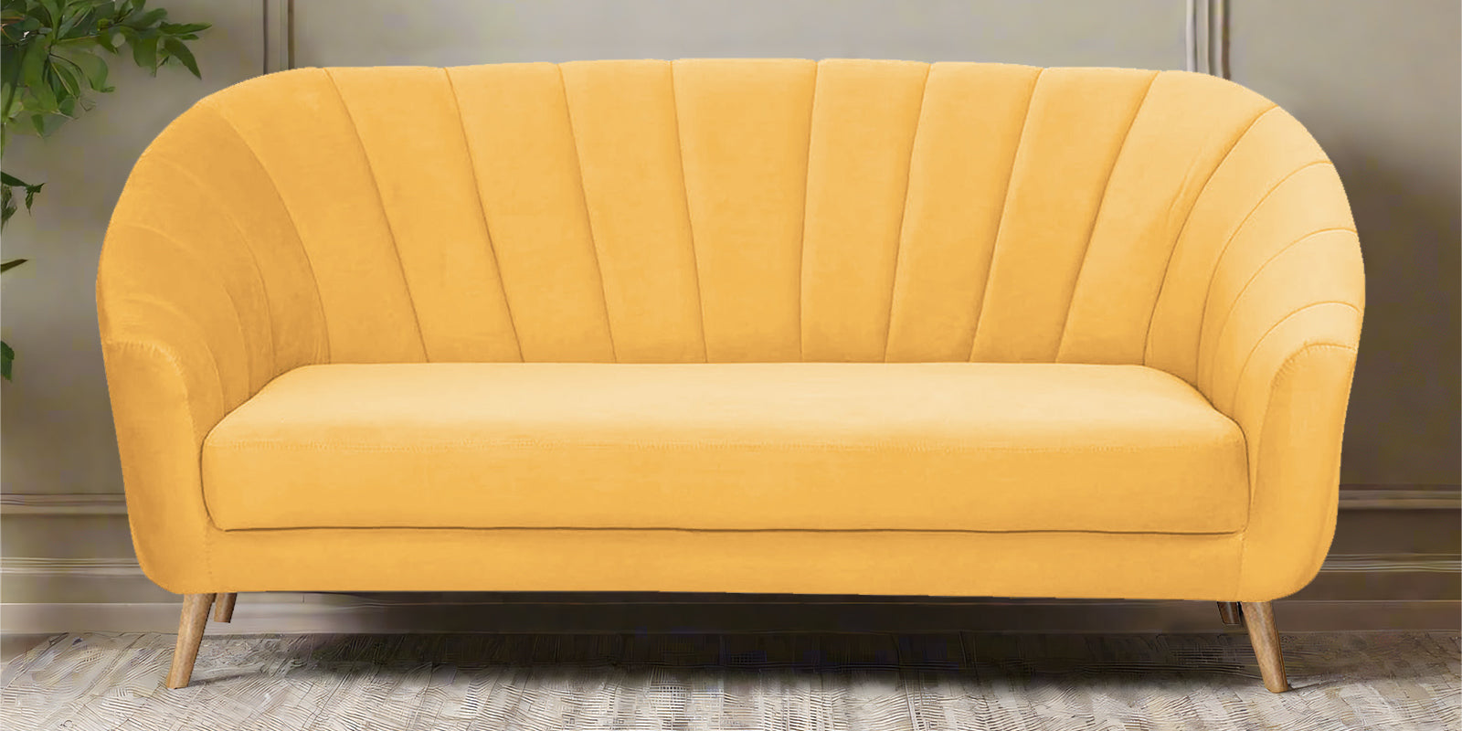 Kaylee Velvet 3 Seater Sofa In Turmeric yellow Colour - Febonic Living