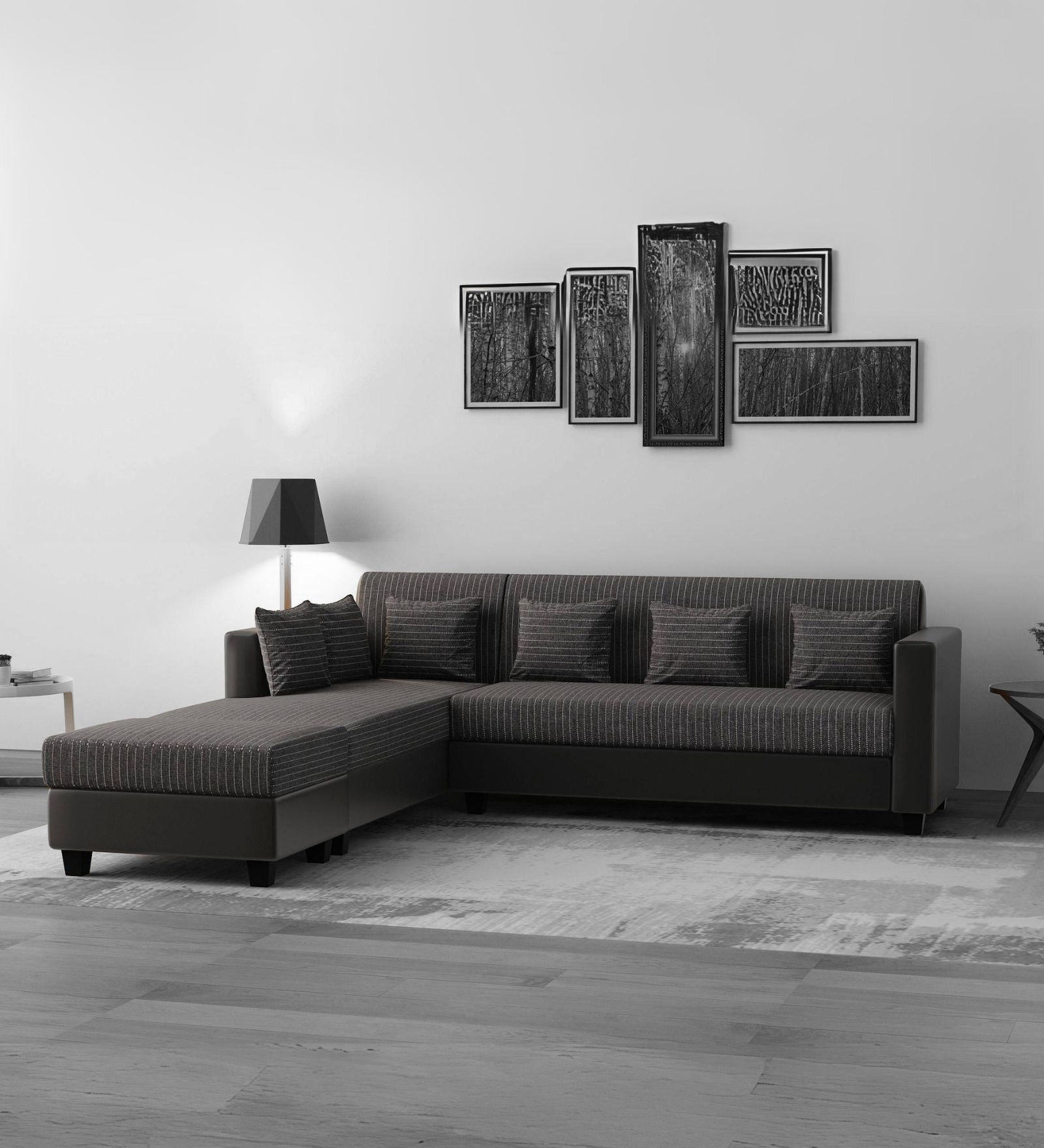 Baley Fabric RHS Sectional Sofa (3+Lounger) In Lama Black Colour - Febonic Living