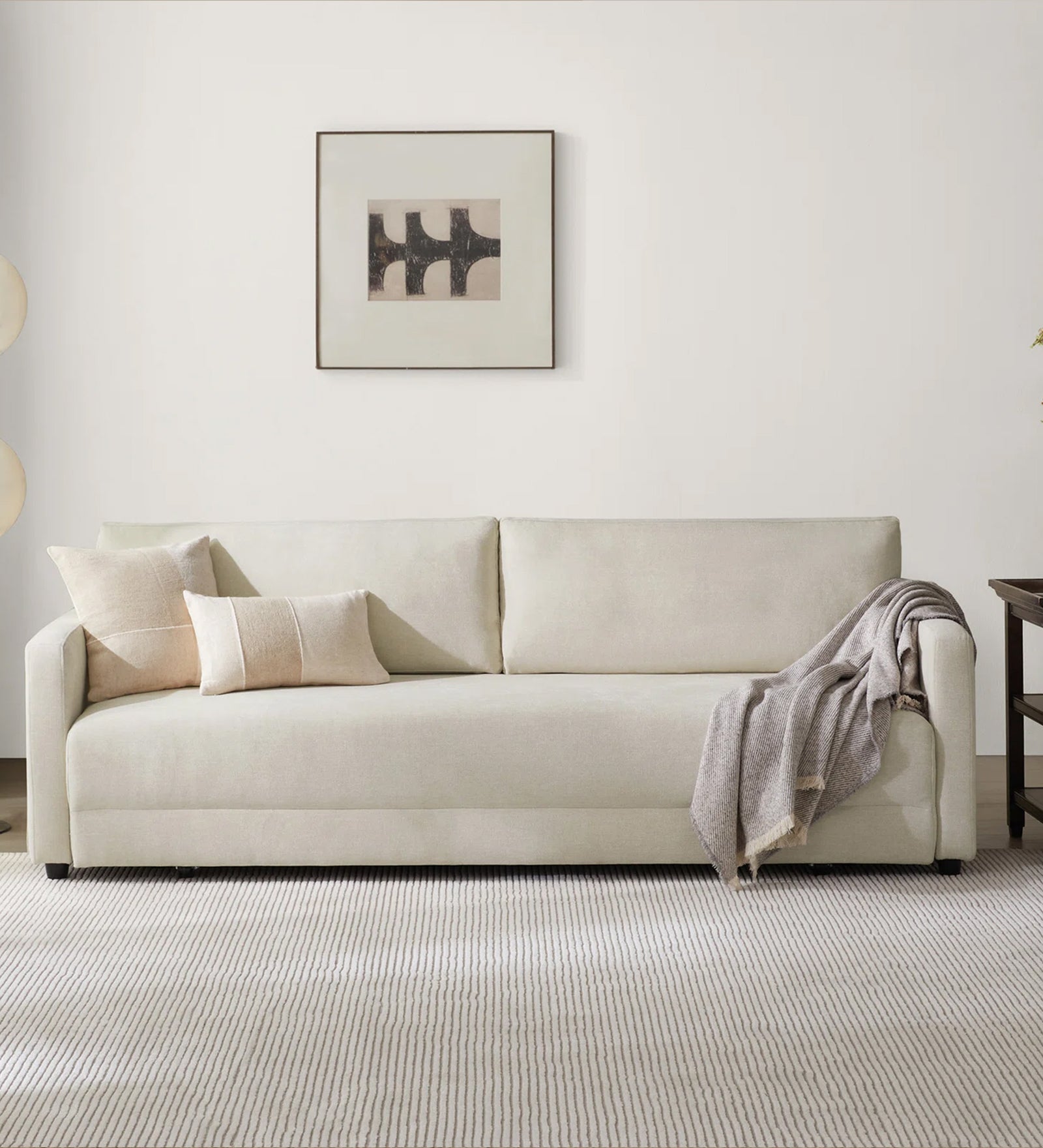 Leora Fabric 3 Seater Pull Out Sofa Cum Bed In Ivory Cream Colour - Febonic Living