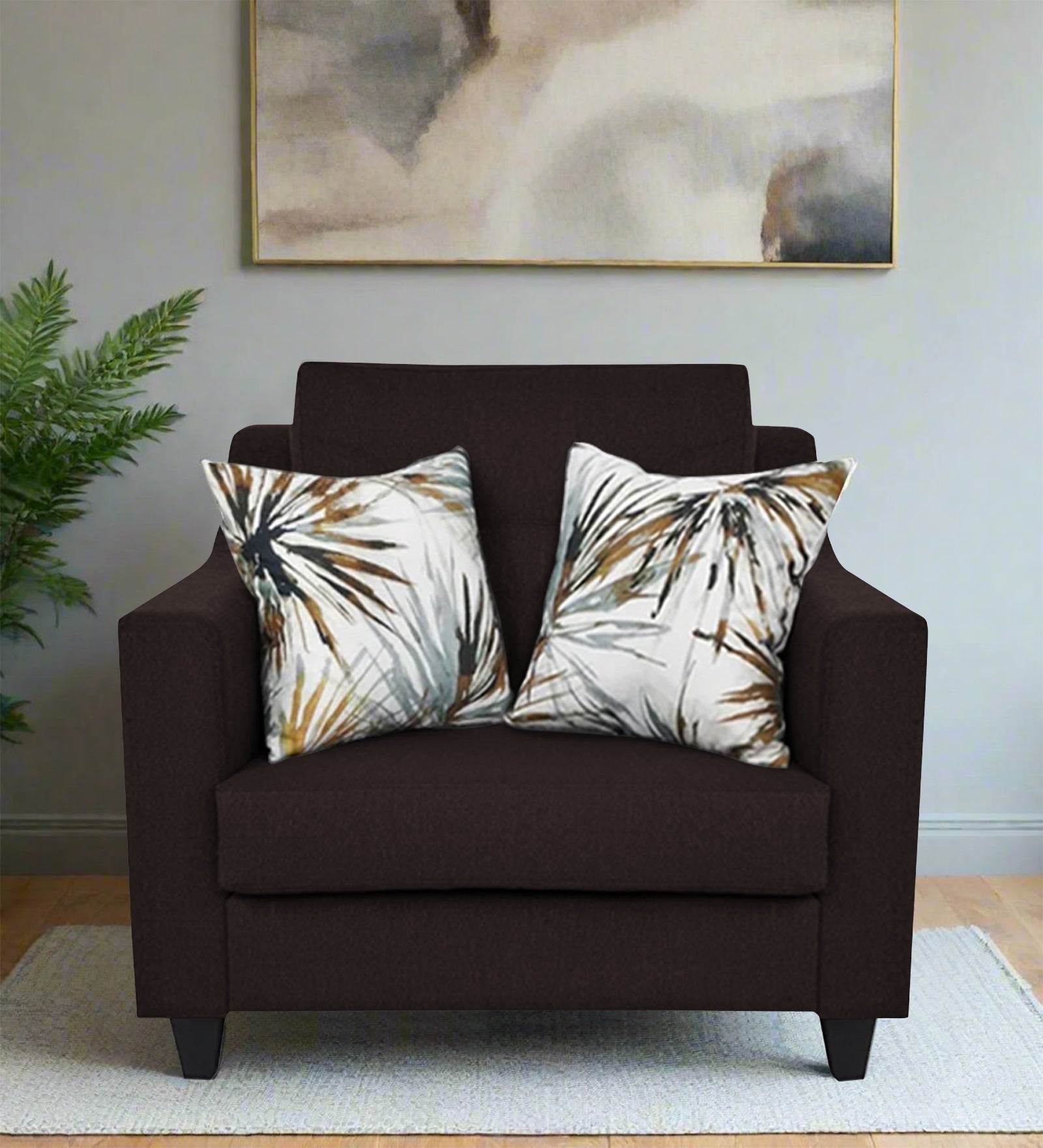 Welly Fabric 1 Seater Sofa In Dark Brown Colour - Febonic Living