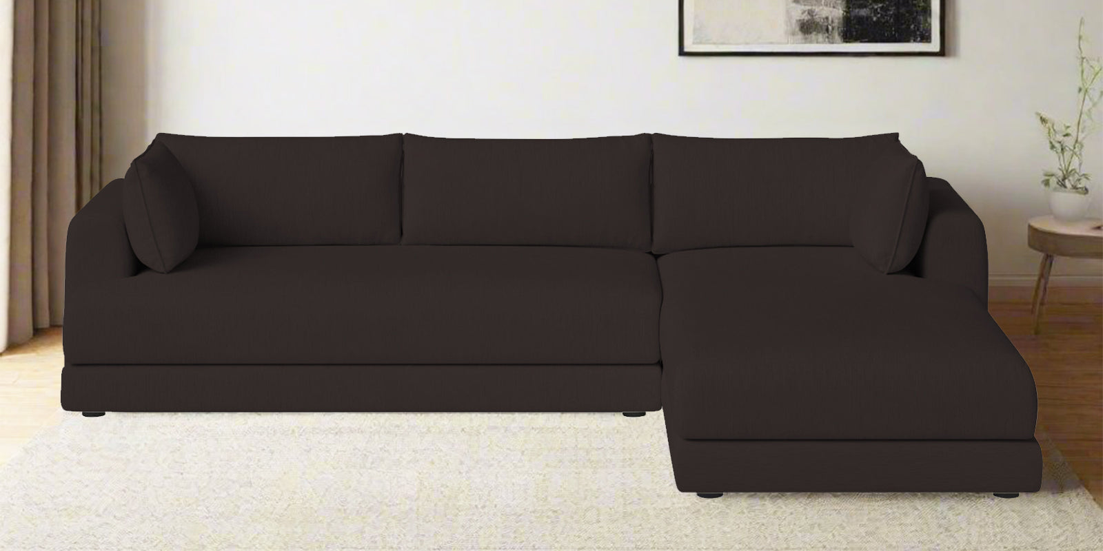 Ziggy Fabric LHS Sectional Sofa (3+Lounger) In Pebble Brown Colour - Febonic Living
