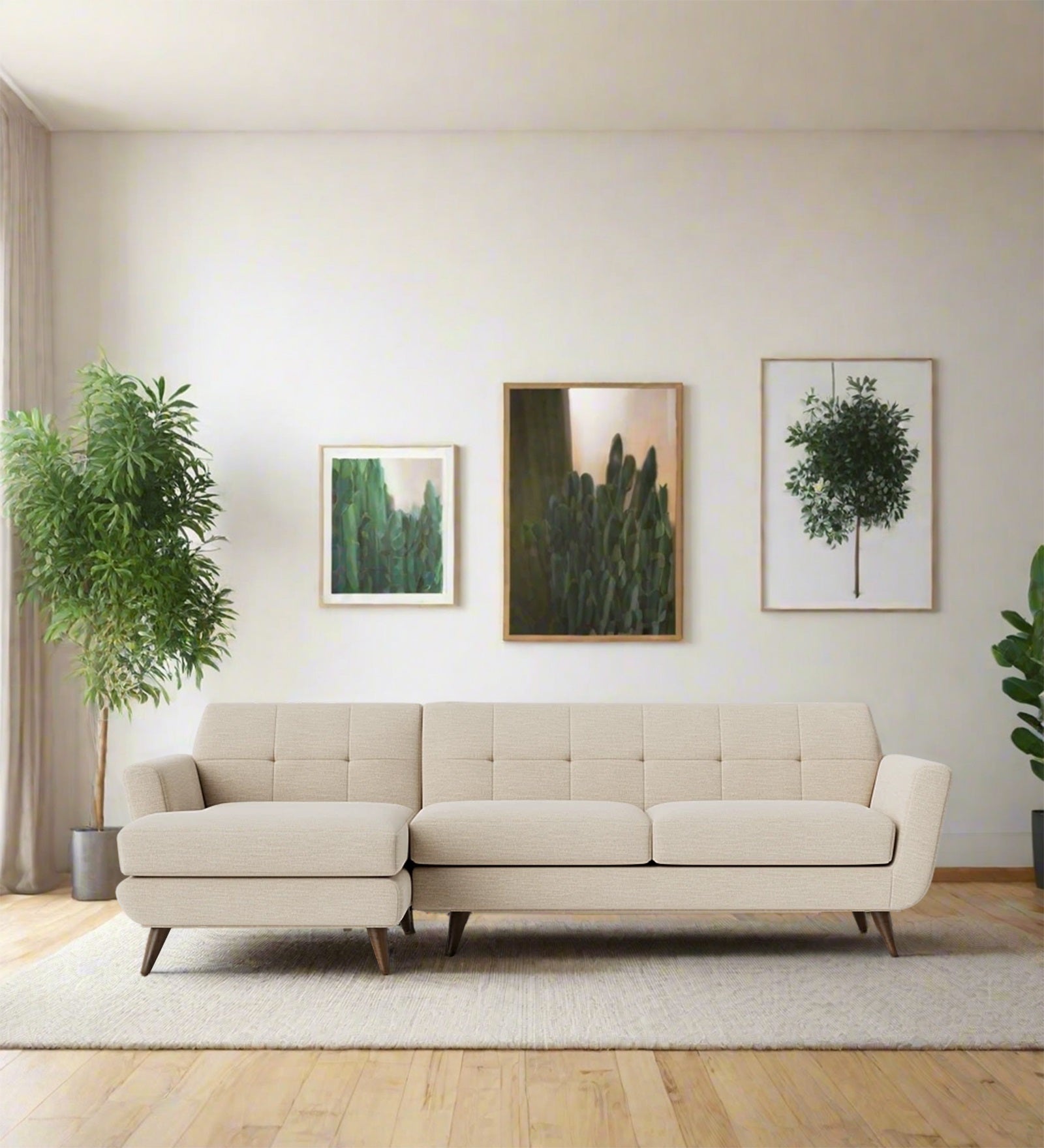 Jasmin Fabric RHS Sectional Sofa (3+ Lounger) In Ivory Cream Colour - Febonic Living