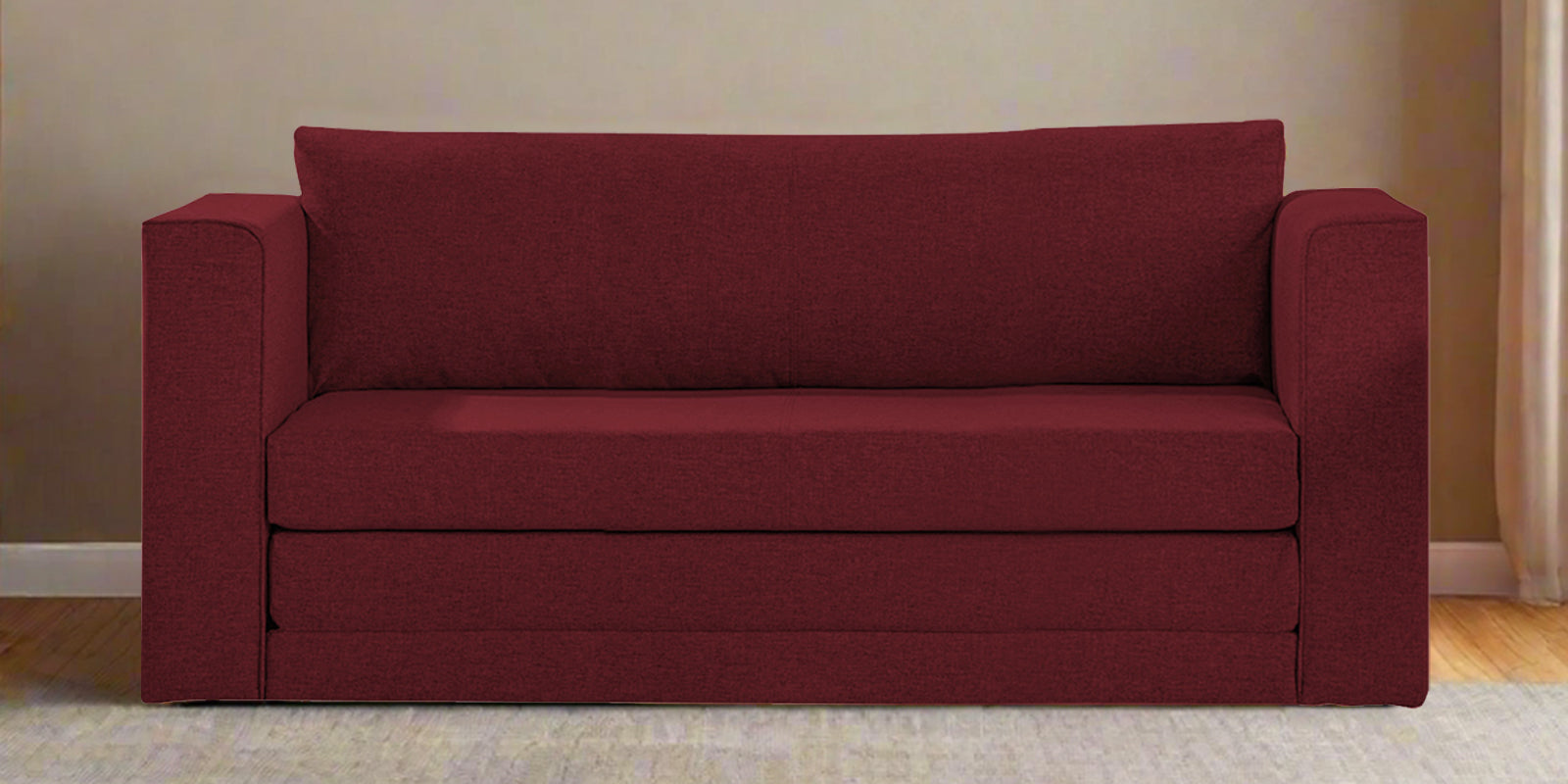 Kenia Fabric 3 Seater Foldable Sofa Cum Bed In Blood Maroon Colour - Febonic Living