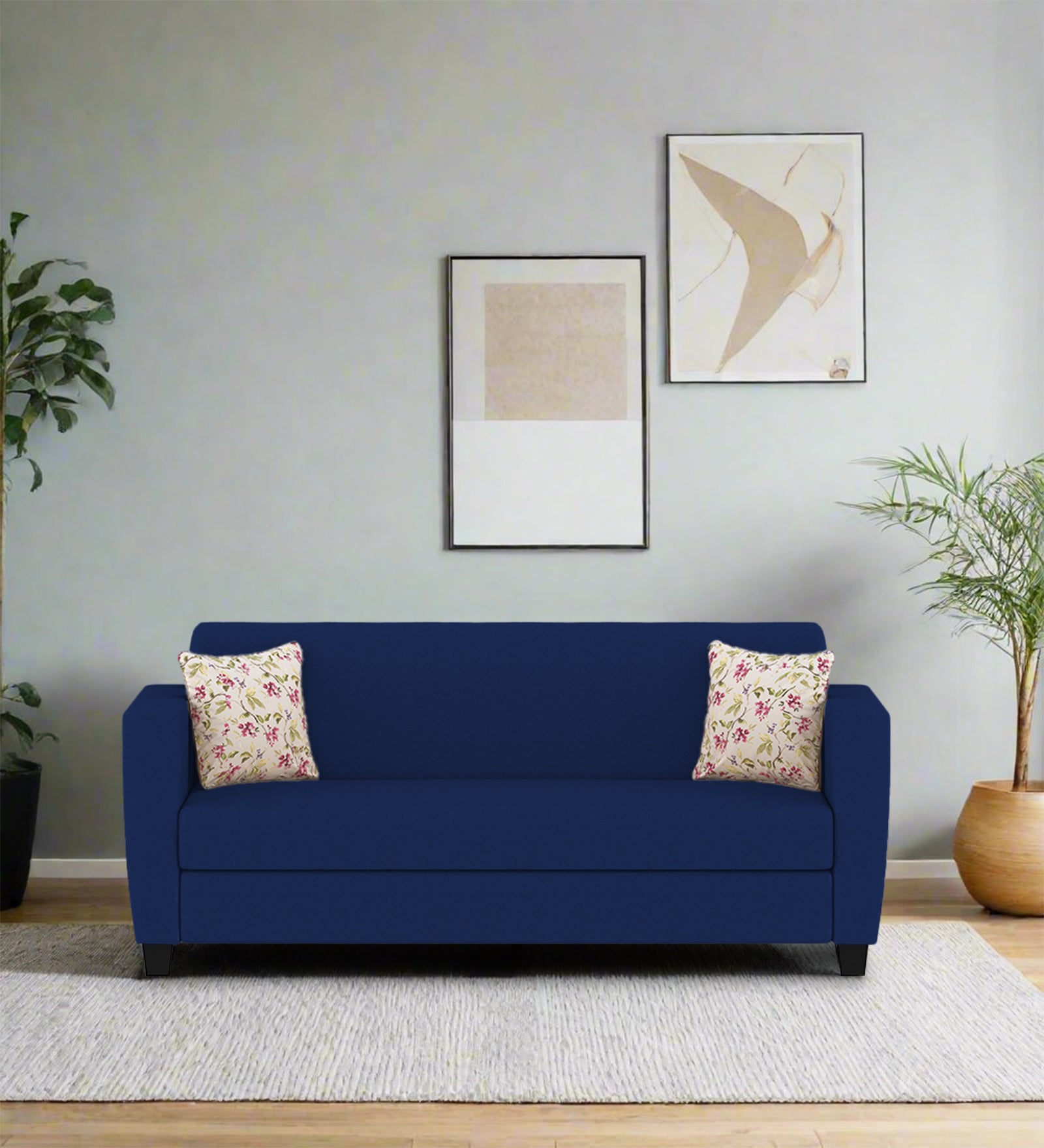Gozi Fabric 3 Seater Sofa In Royal Blue Colour - Febonic Living