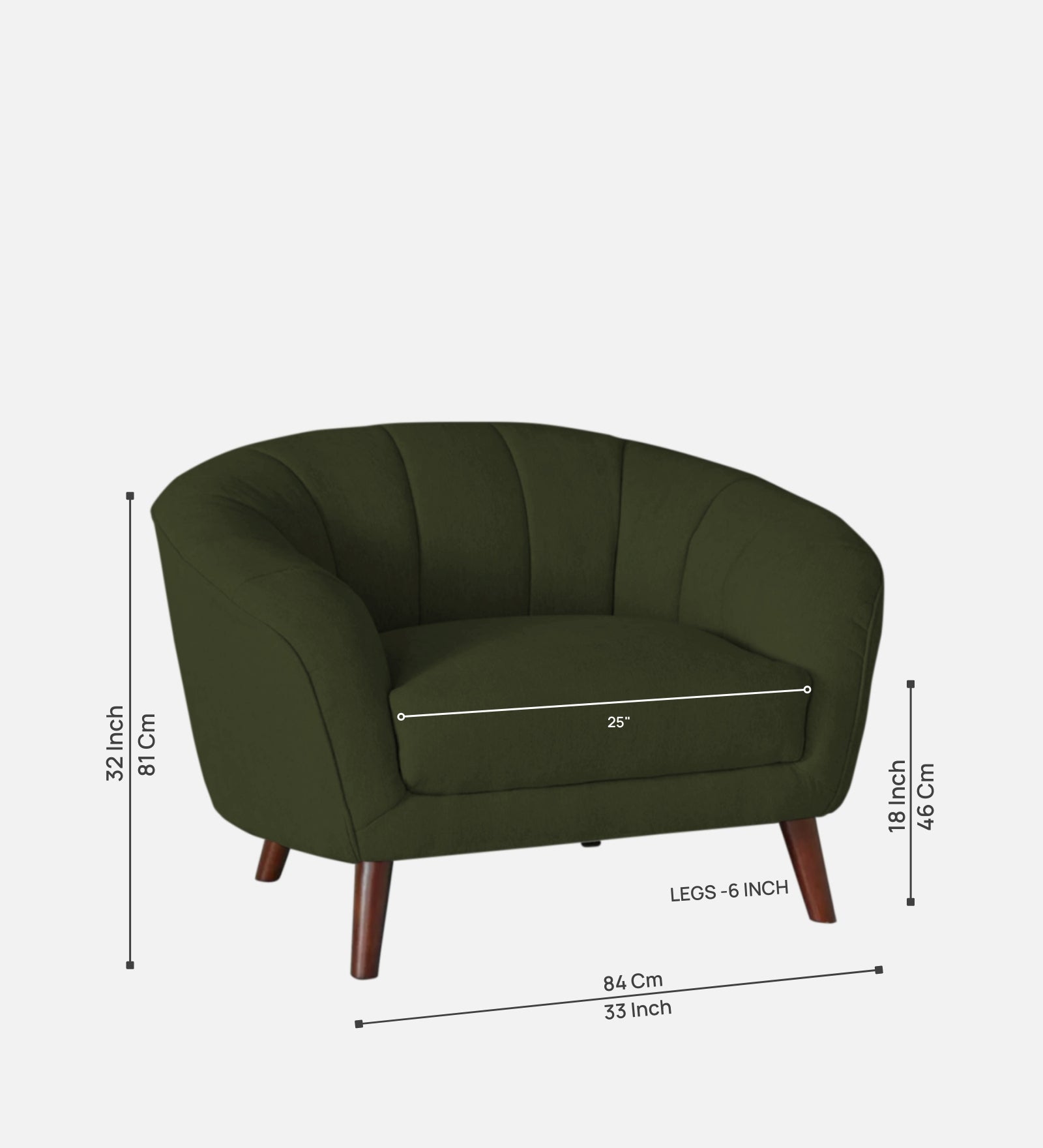 Benjamin Fabric 1 Seater Sofa In Olive Green Colour - Febonic Living