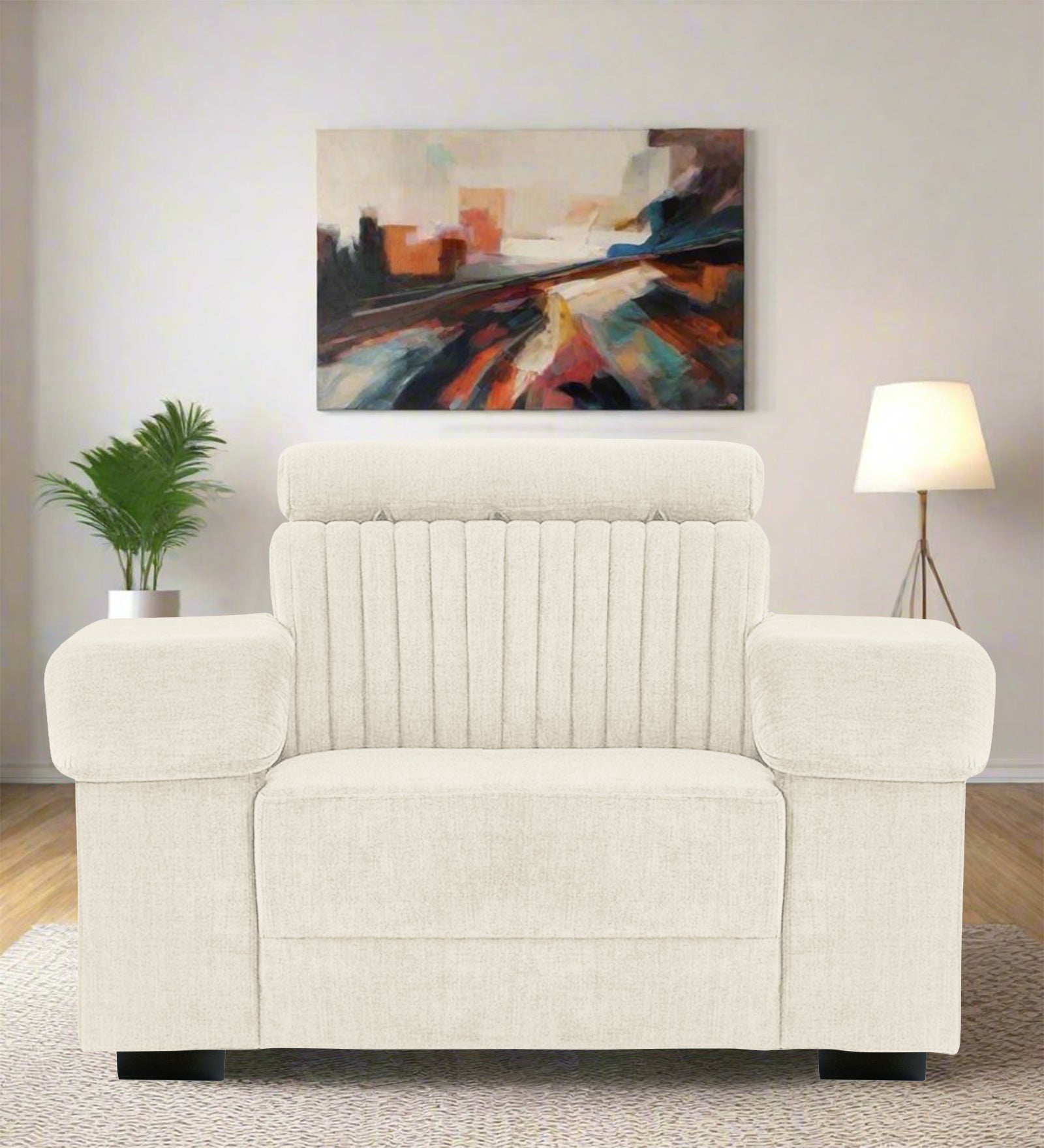 Draco Fabric 1 Seater Sofa In Ivory Cream Colour - Febonic Living