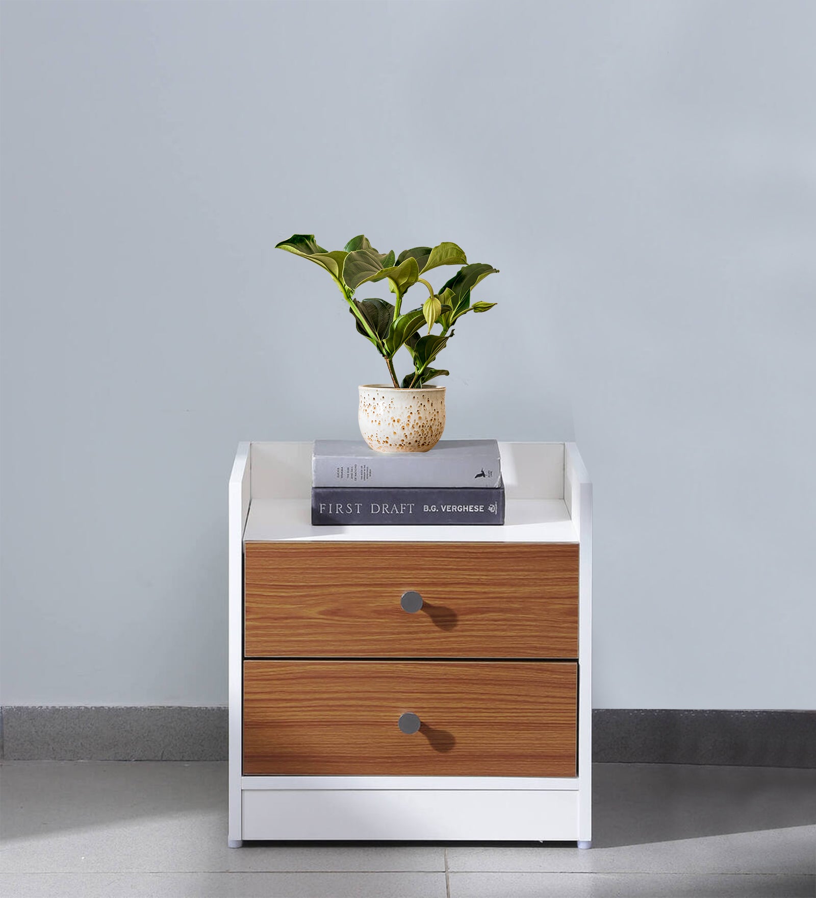 Vexa Bedside Table With Drawer in Oral Walnut & Frosty White Finish - Febonic Living