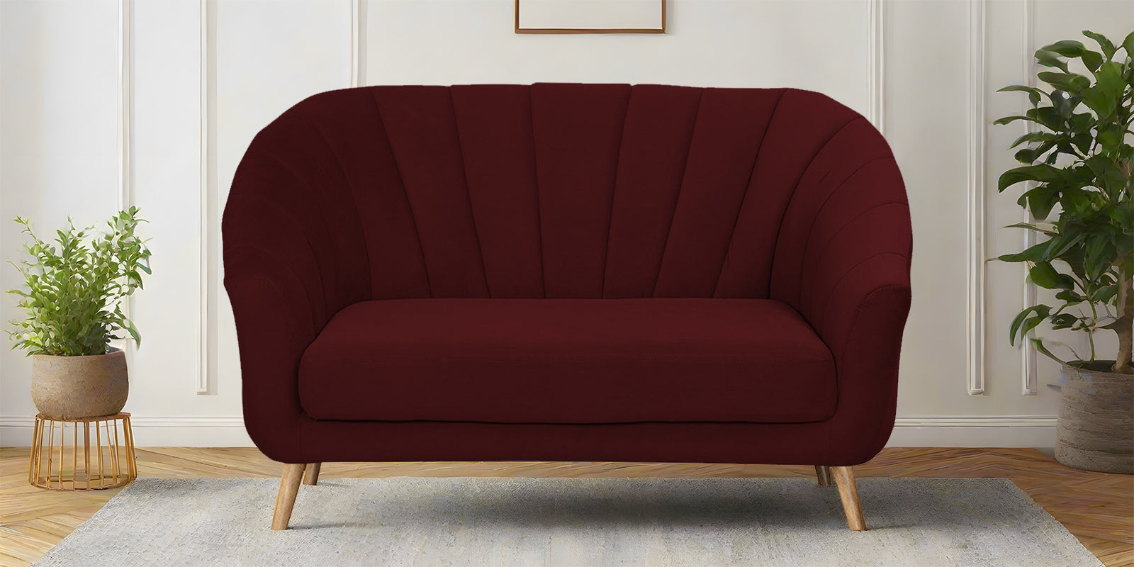 Kaylee Velvet 2 Seater Sofa In Blood Maroon Colour - Febonic Living
