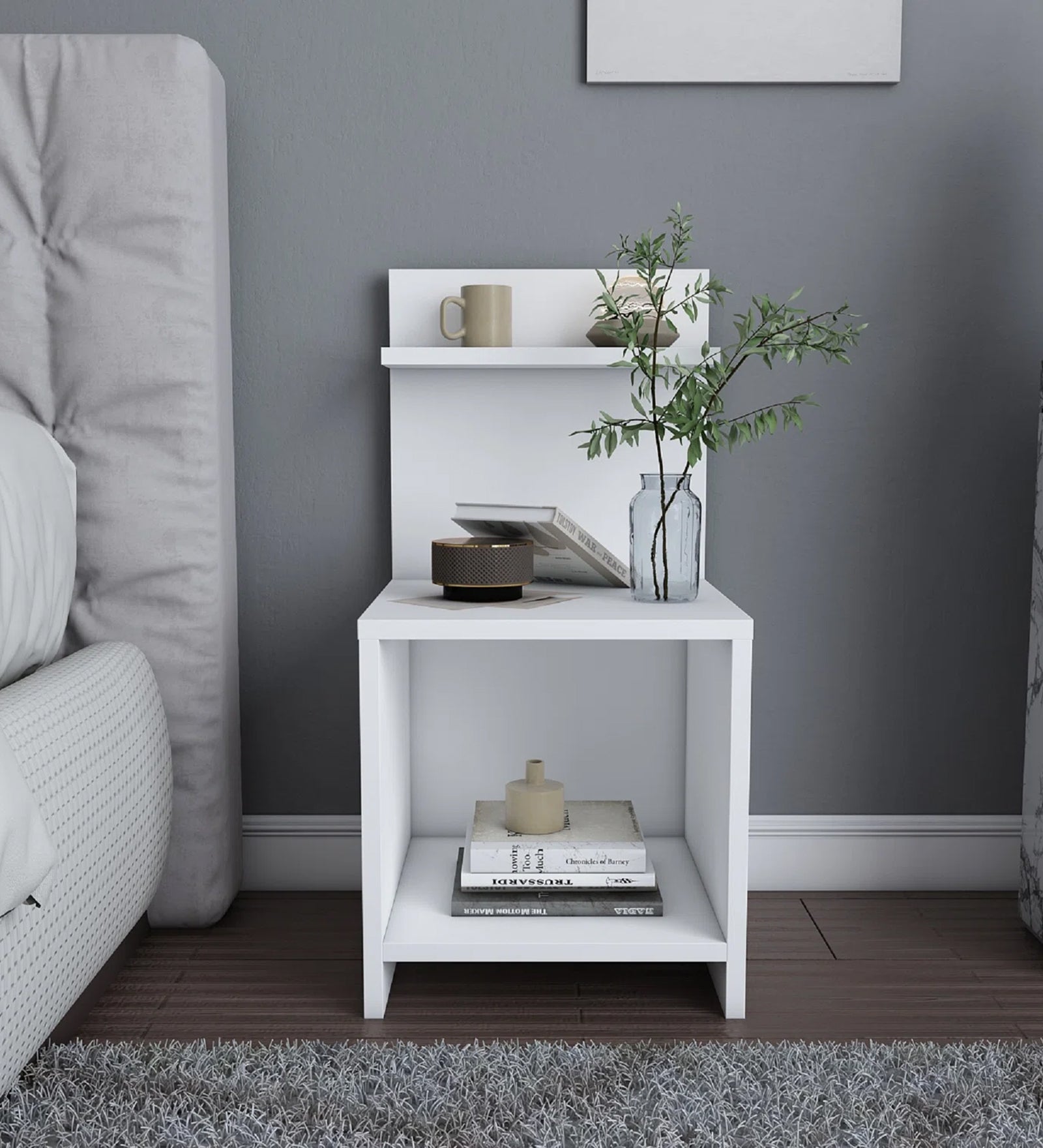Ashir Bedside Table In Frosty White Finish - Febonic Living