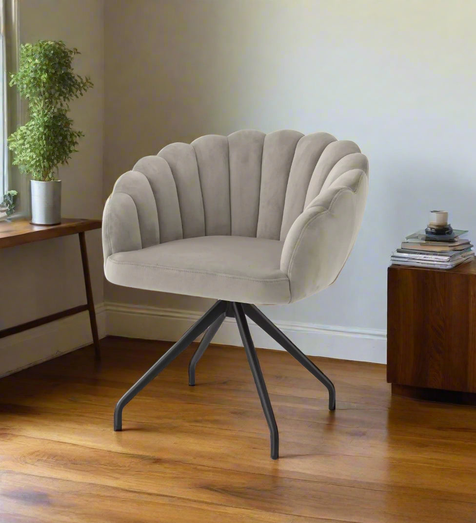 Bruno Velvet Swivel Chair In Cream Beige Colour - Febonic Living