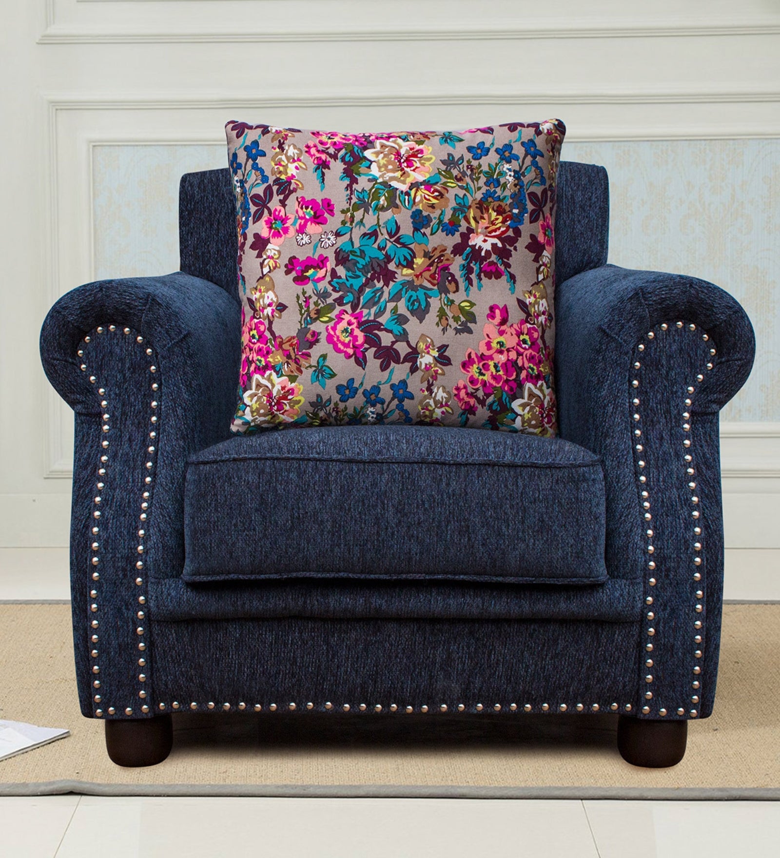 Muba Fabric 1 Seater Sofa In Royal Blue Colour - Febonic Living