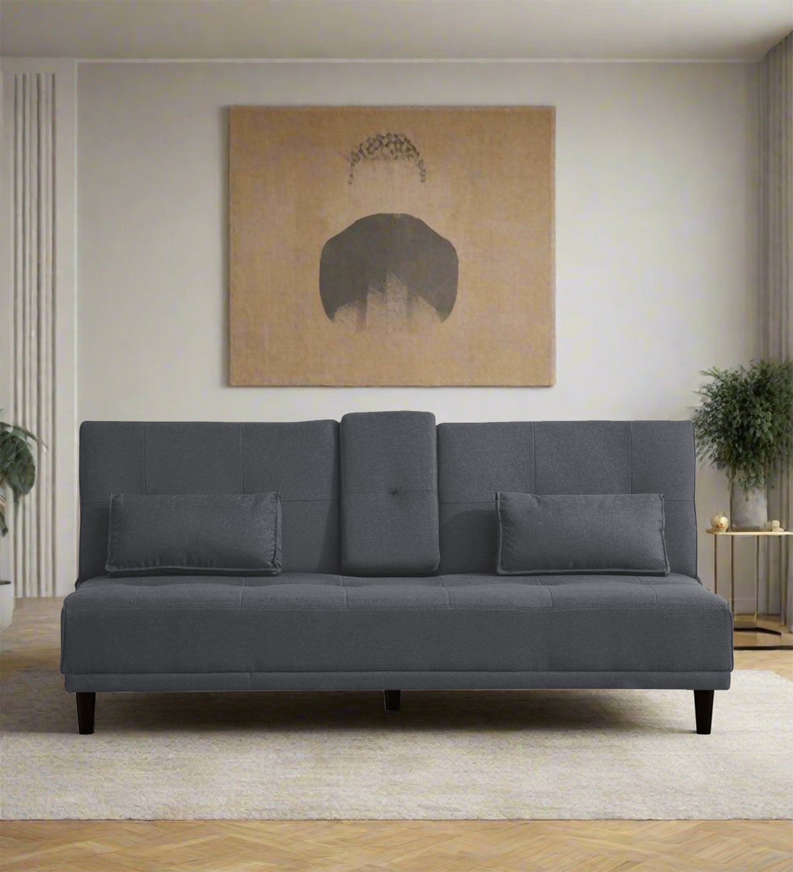 Jerry Fabric 3 Seater Convertible Sofa Cum Bed In Maba Gray Colour - Febonic Living