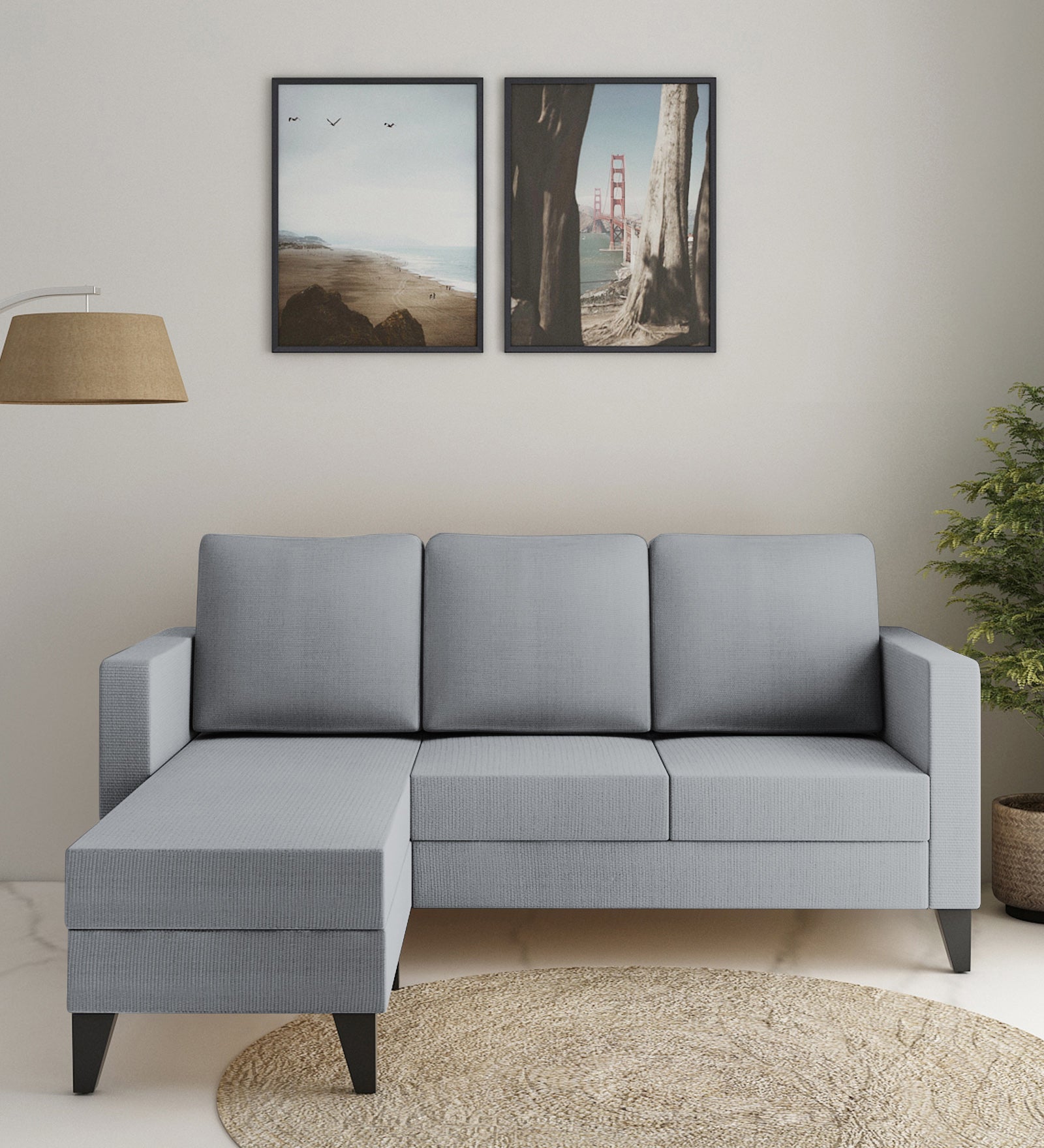 Nori Fabric RHS Sectional Sofa (2+Lounger) In Coin Grey Colour - Febonic Living