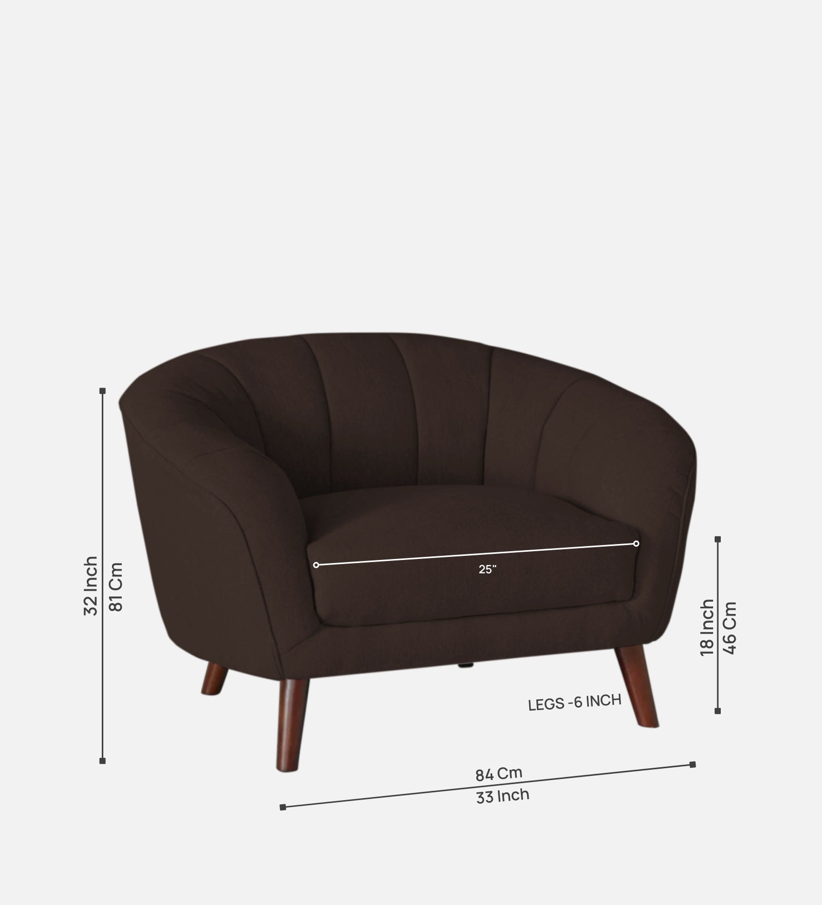 Benjamin Fabric 1 Seater Sofa In Coffee Brown Colour - Febonic Living