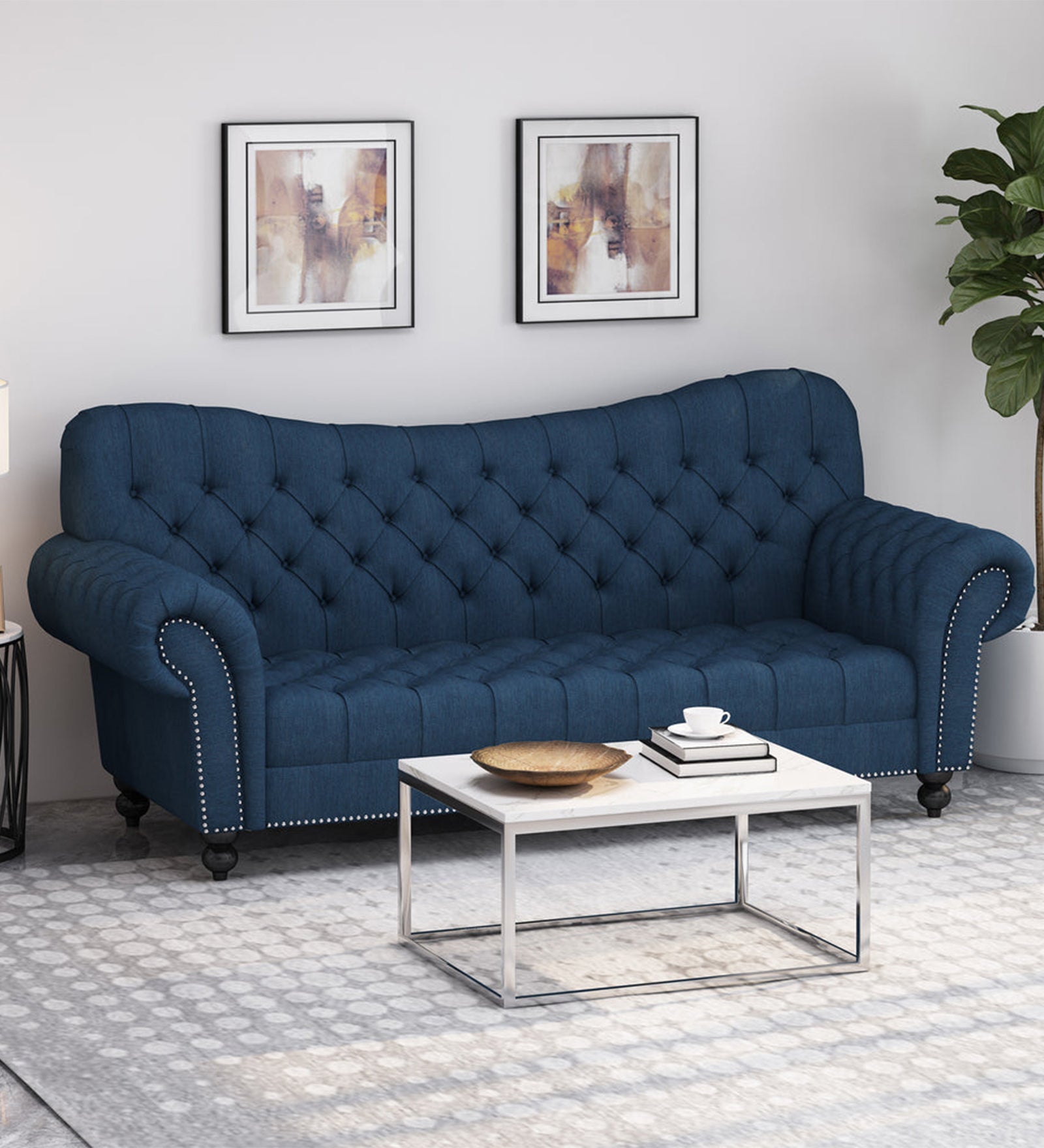 Wasta Fabric 3 Seater Sofa In Light Blue Colour - Febonic Living