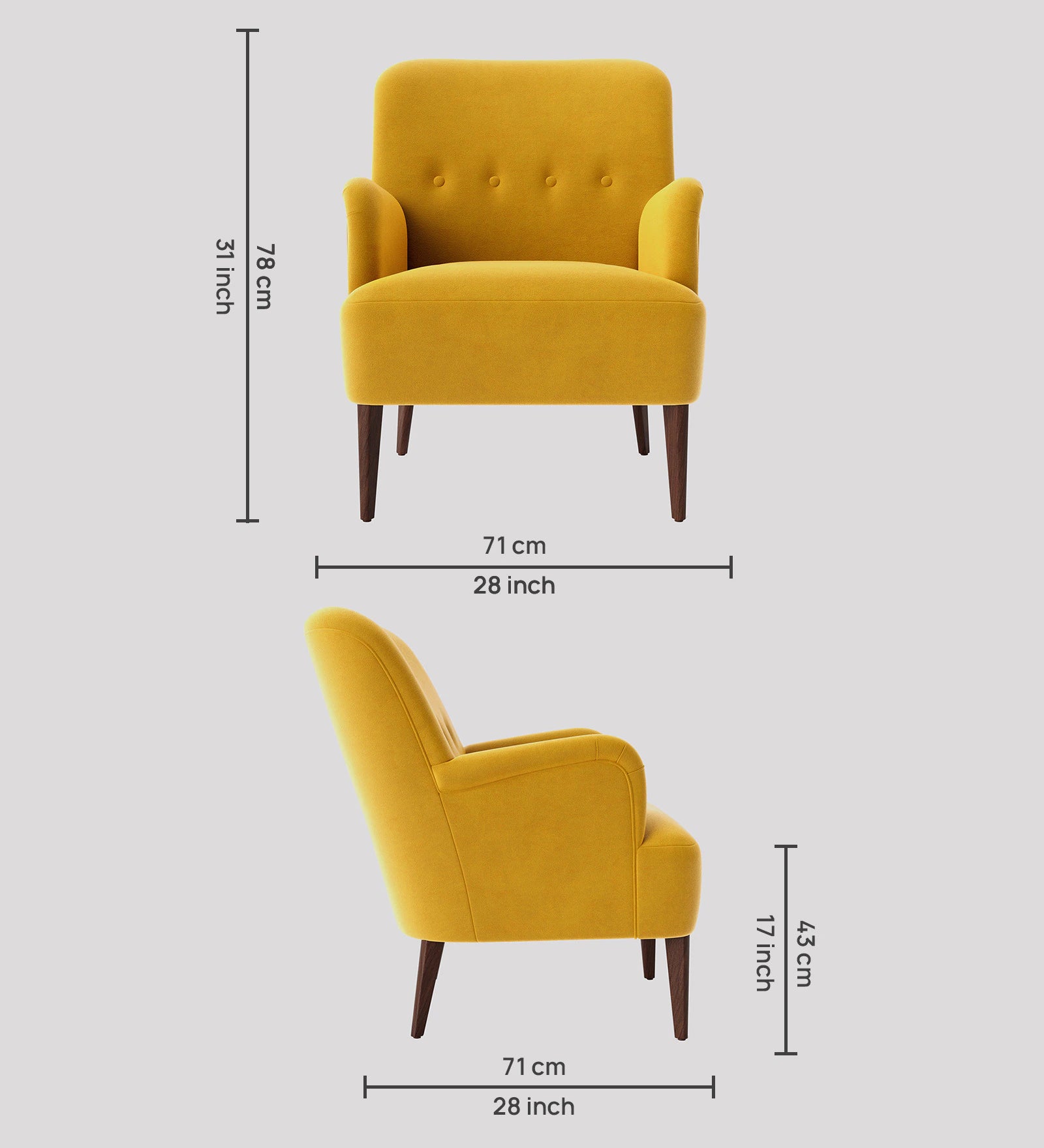 Zews Velvet Fabric Arm Chair In Safforn Yellow Colour - Febonic Living
