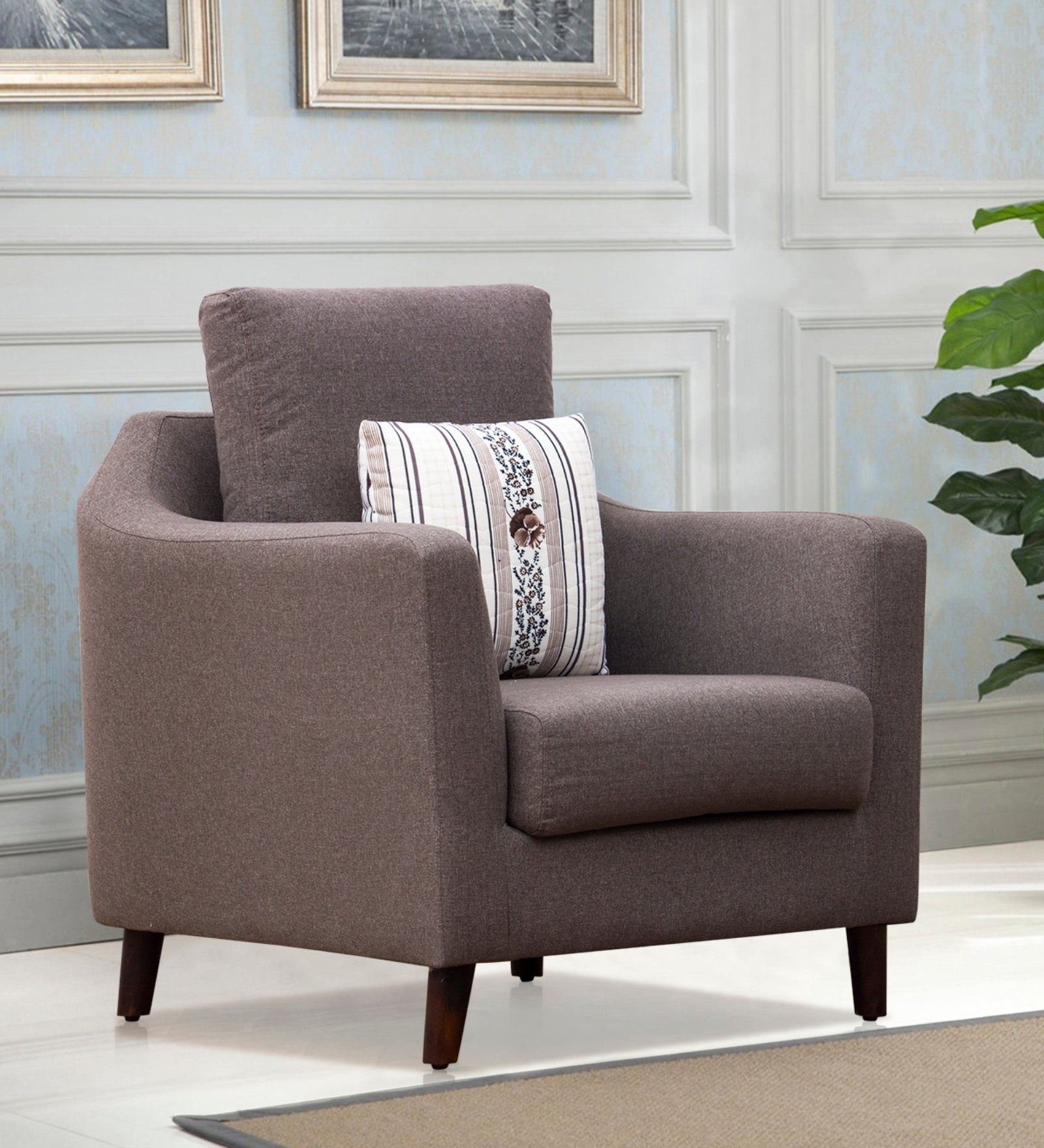 Cindy Fabric Arm Chair In Coffee Brown Colour - Febonic Living