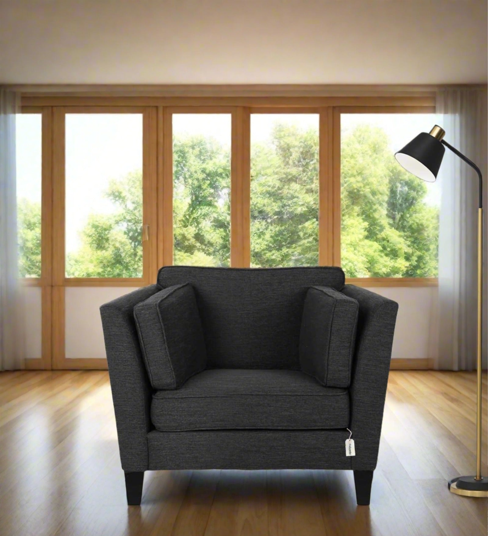 Nigar Fabric 1 Seater Sofa in Charcoal Grey Colour